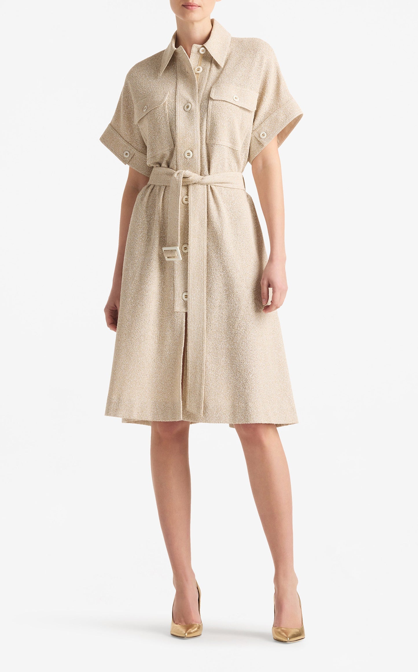 Lightweight Terry Textured Tweed Shirt Dress