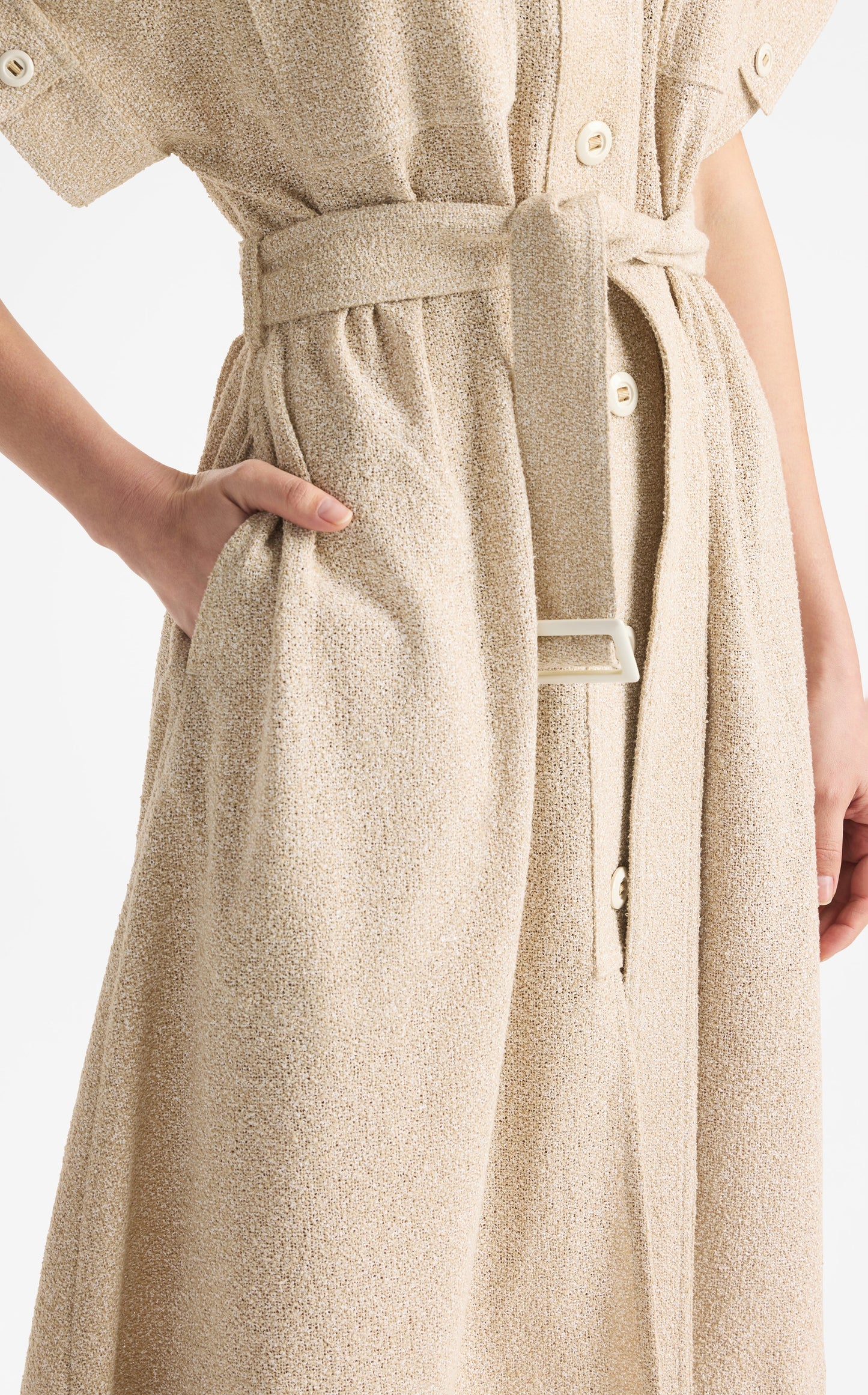 Lightweight Terry Textured Tweed Shirt Dress