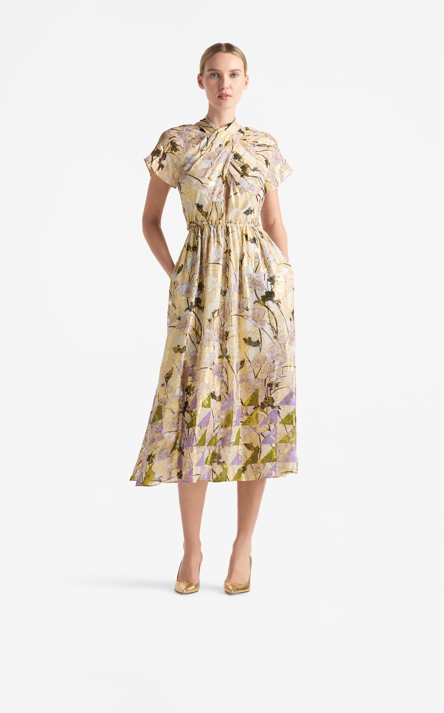 Geo Frieze Print Jacquard Wrap Dress