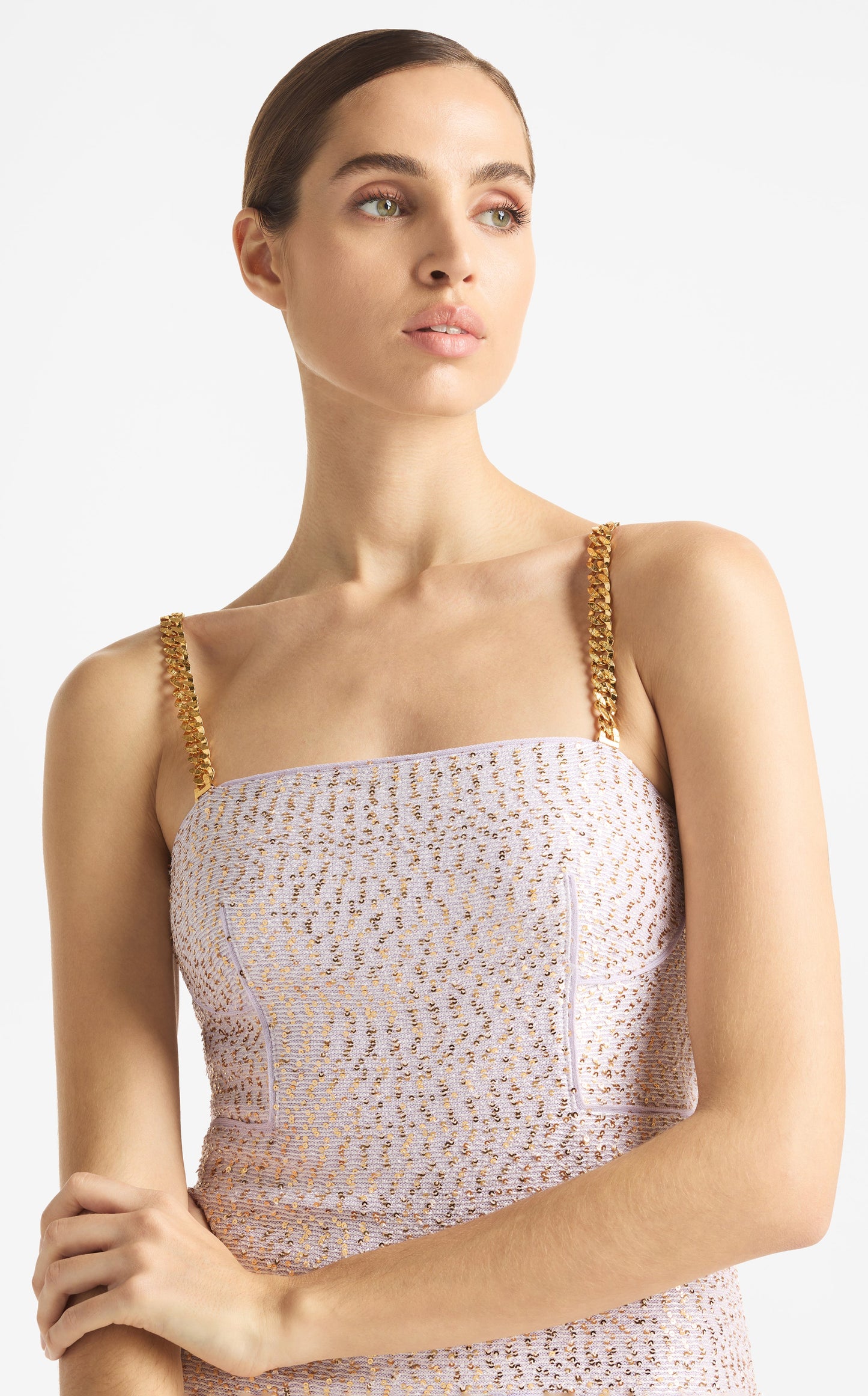 Metallic Strap Sequin Dress