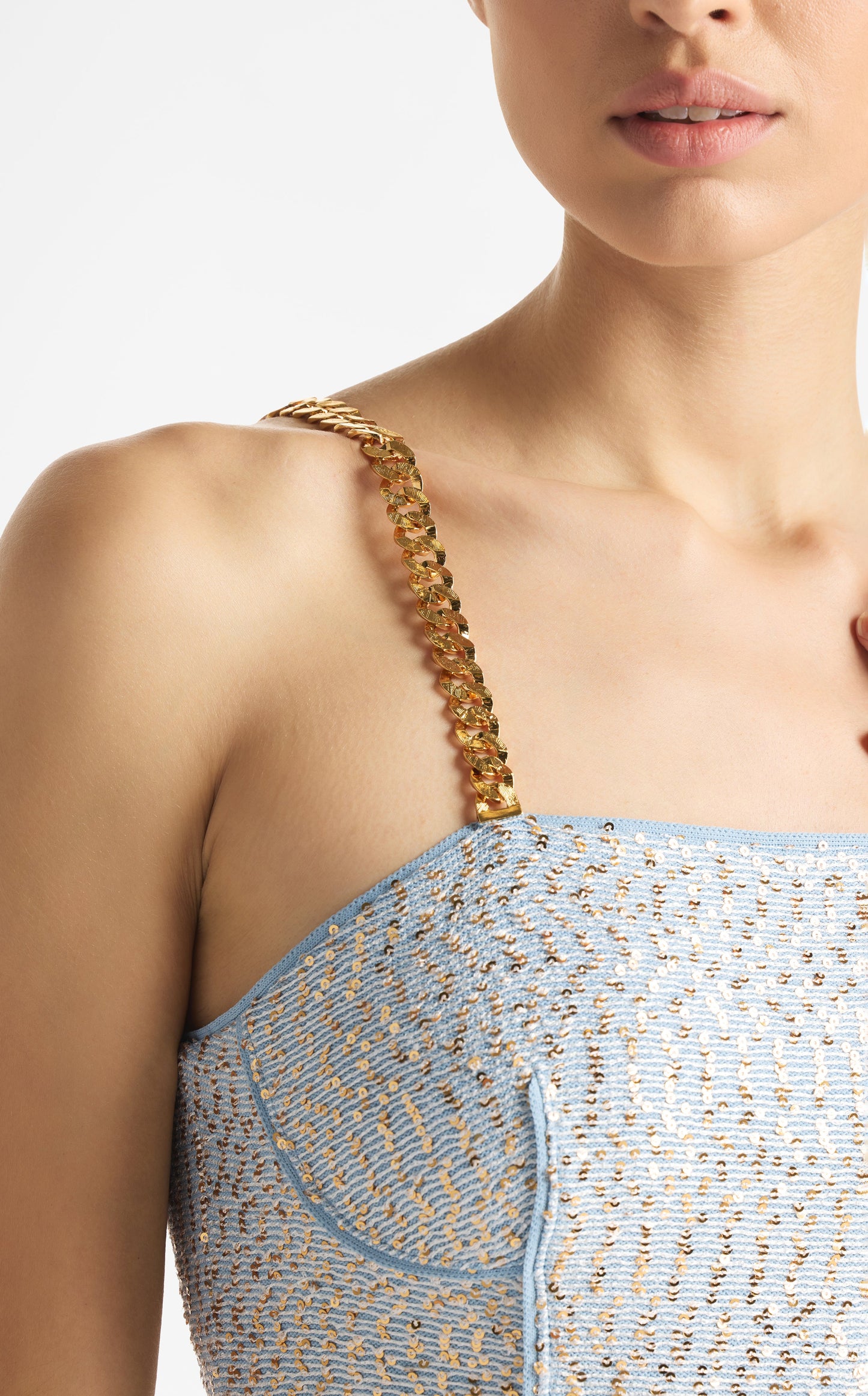 Metallic Strap Sequin Dress