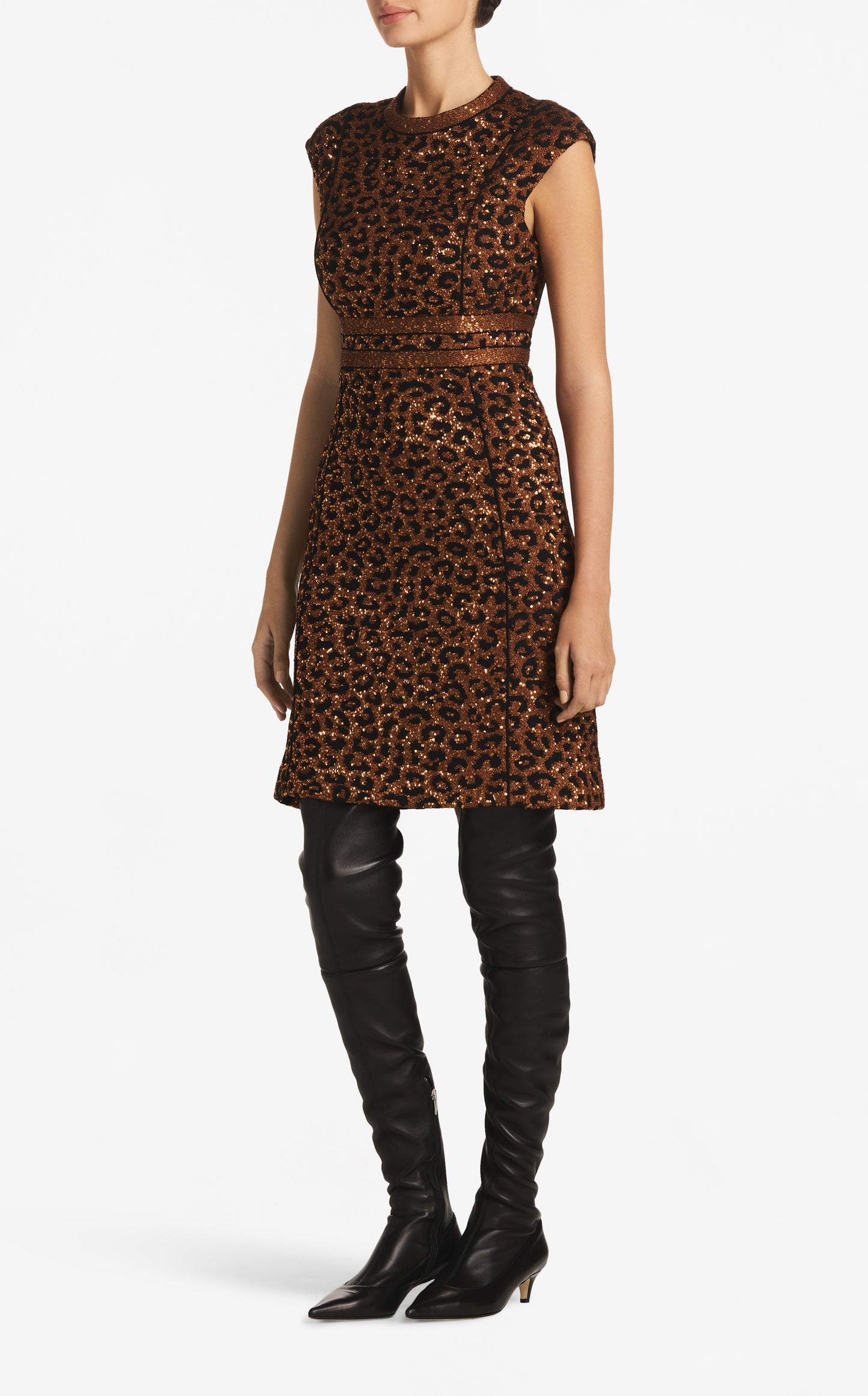 Leopard Sequin Knit Cap Sleeve Dress