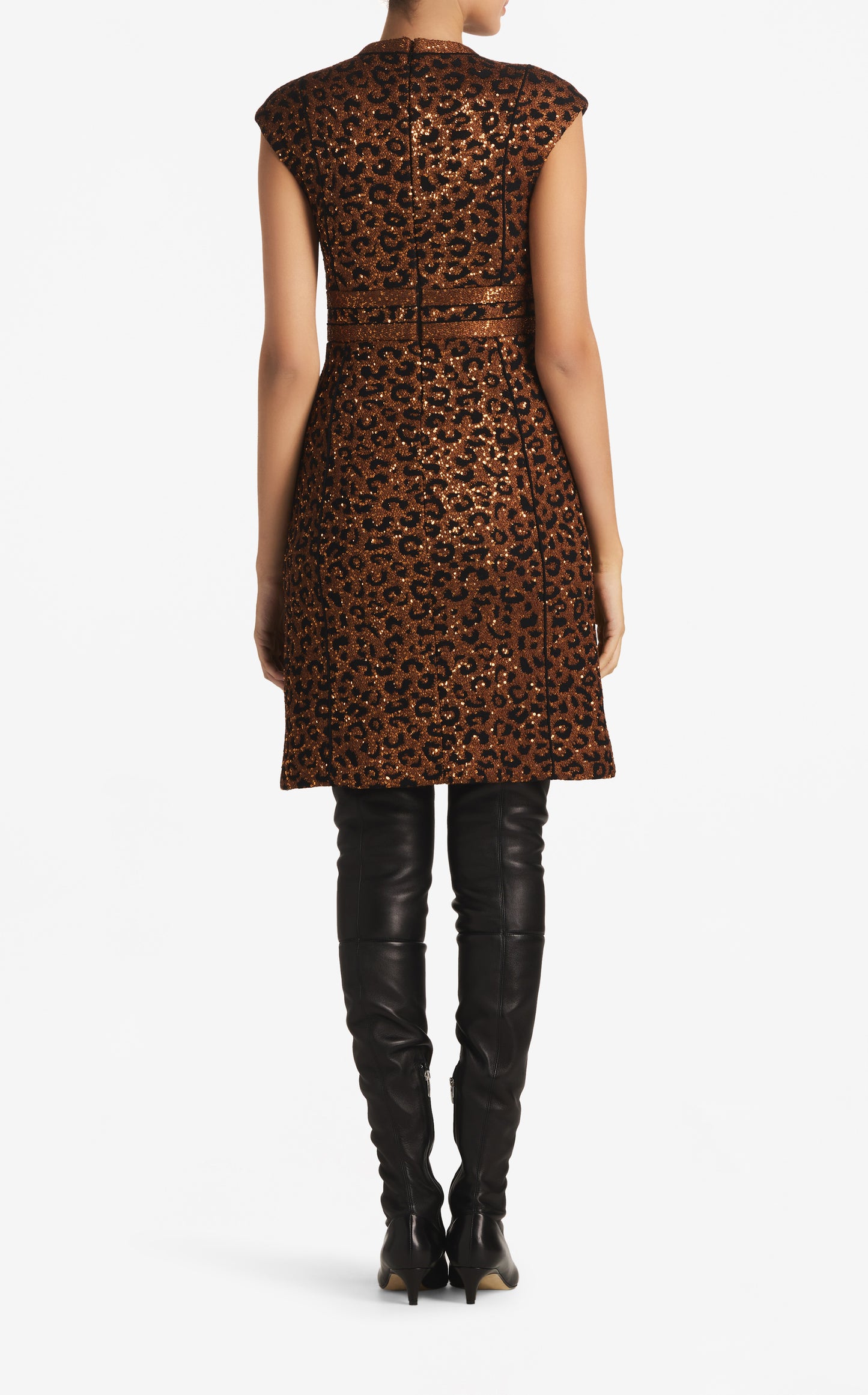 Leopard Sequin Knit Cap Sleeve Dress