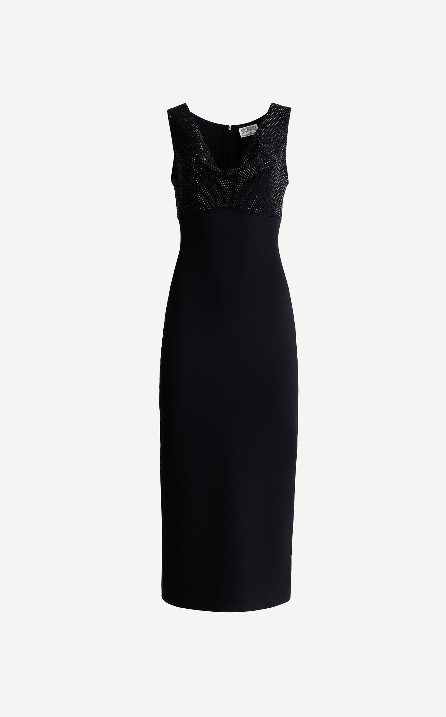 Victoria Cowl Neck Dress In Pave Embellished Santa Roma Knit