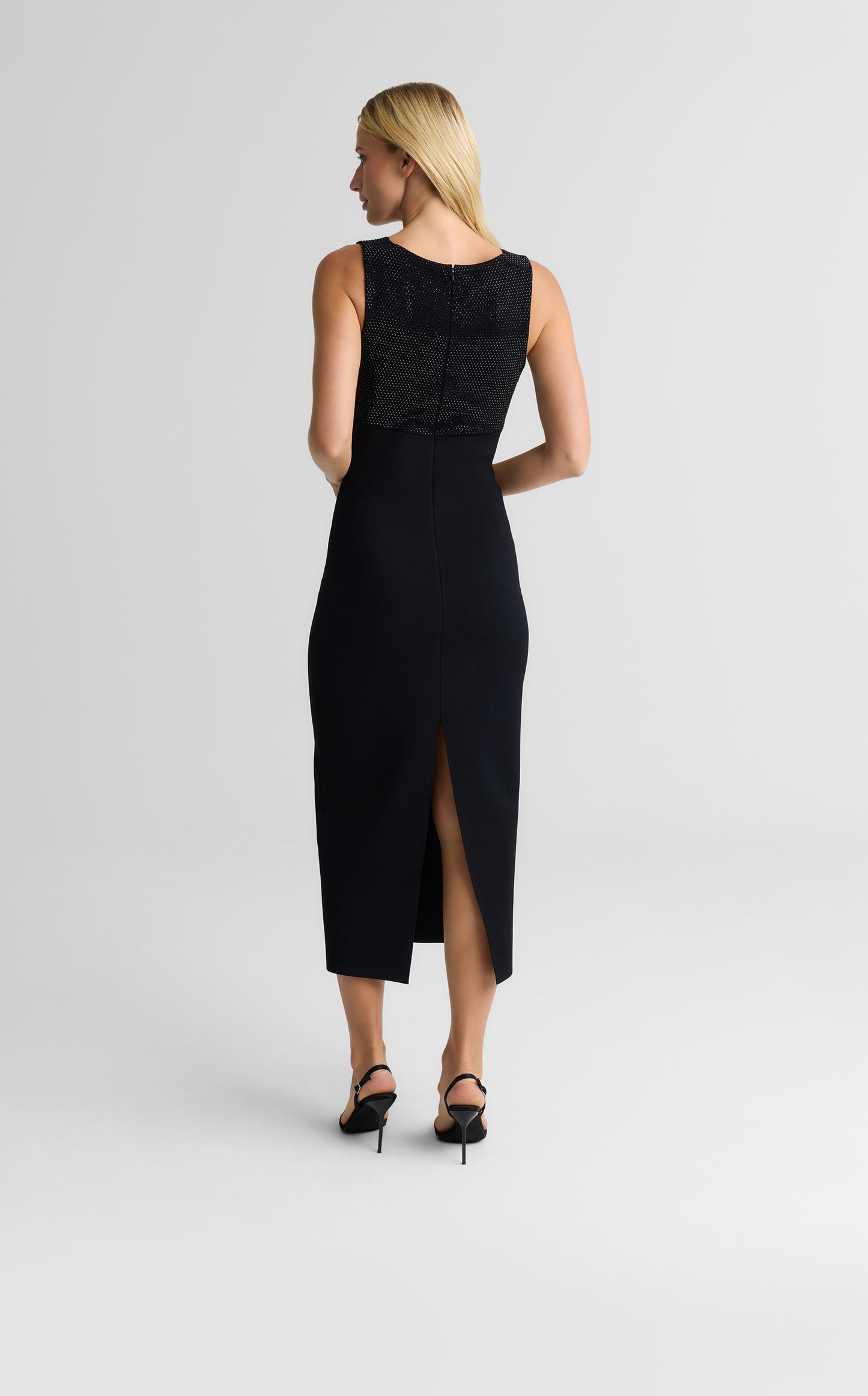 Victoria Cowl Neck Dress In Pave Embellished Santa Roma Knit