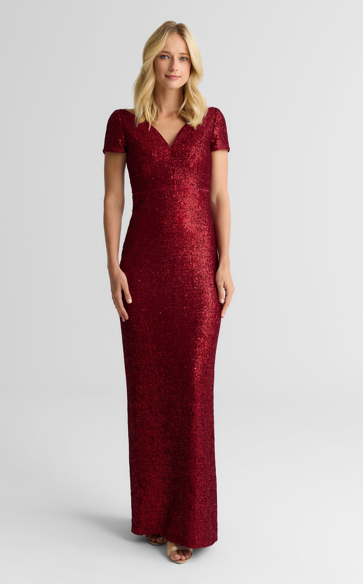 St. John Women's Velvet Sequined Deep V Gown - Red - Size 4 St. John Women's Velvet Sequined Deep V Gown - Red - Size 4