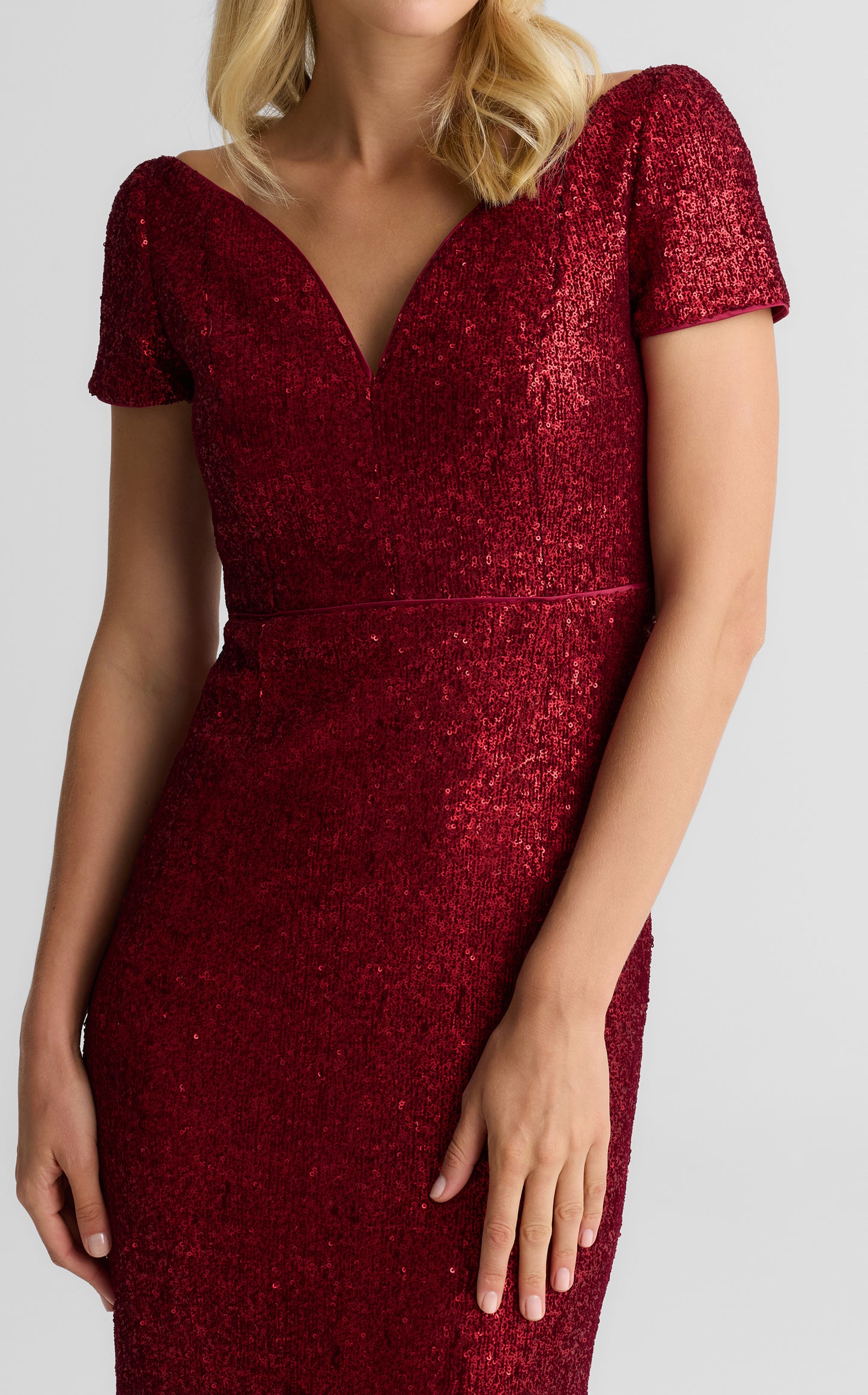 St. John Women's Velvet Sequined Deep V Gown - Red - Size 4 St. John Women's Velvet Sequined Deep V Gown - Red - Size 4