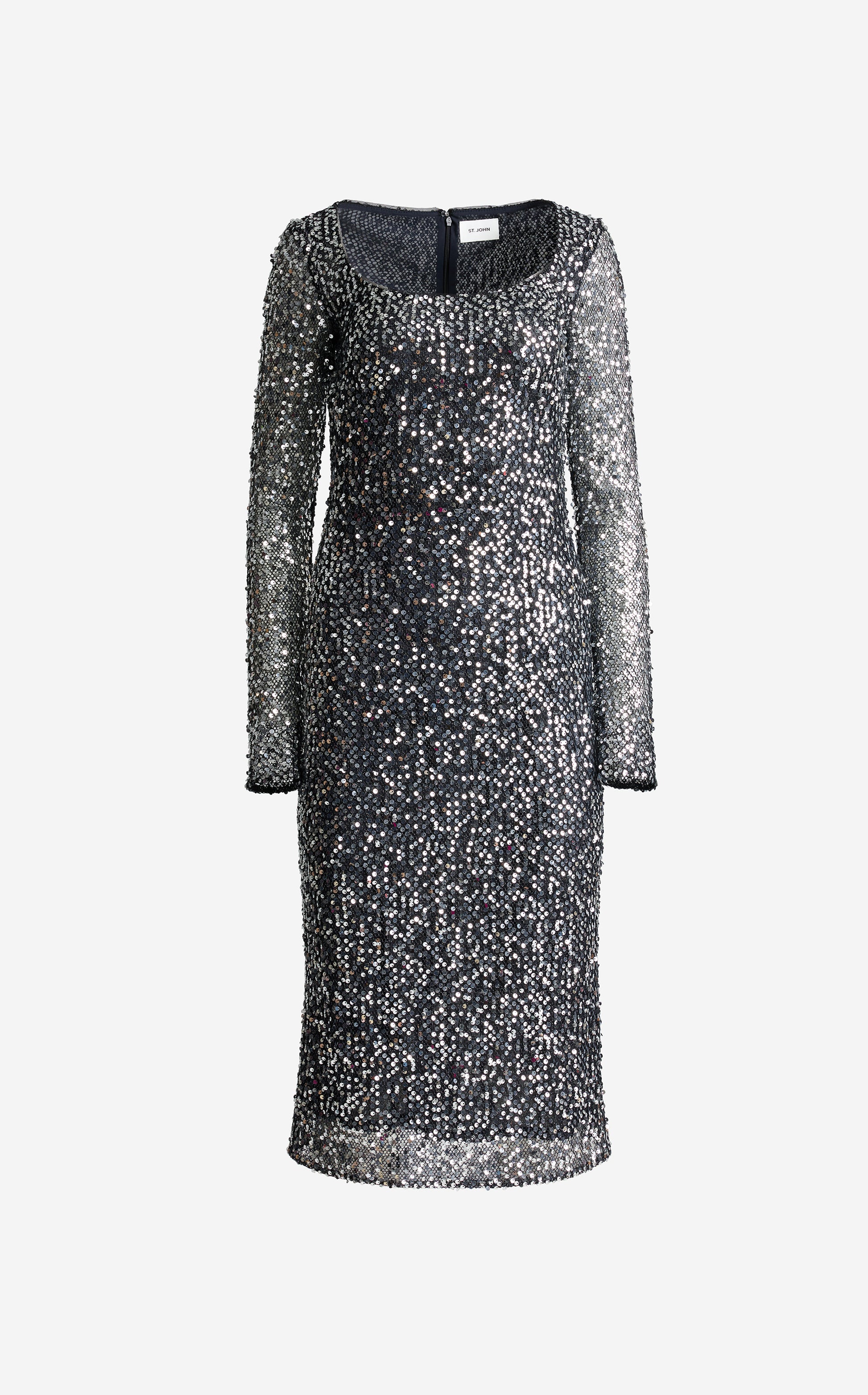 St. John Women's Sequin Long Sleeve Scoop Neck Sheath Dress - Blue