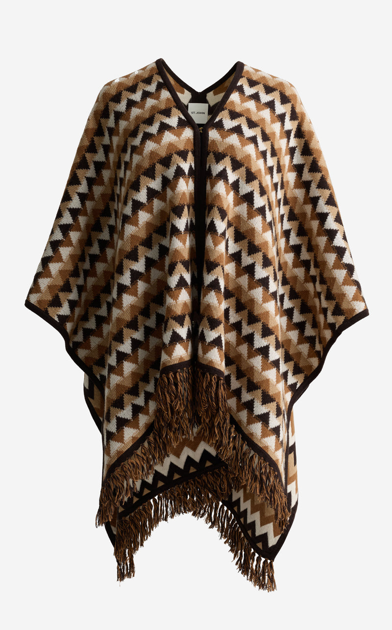 Cape In Chevron Wool Blend Knit
