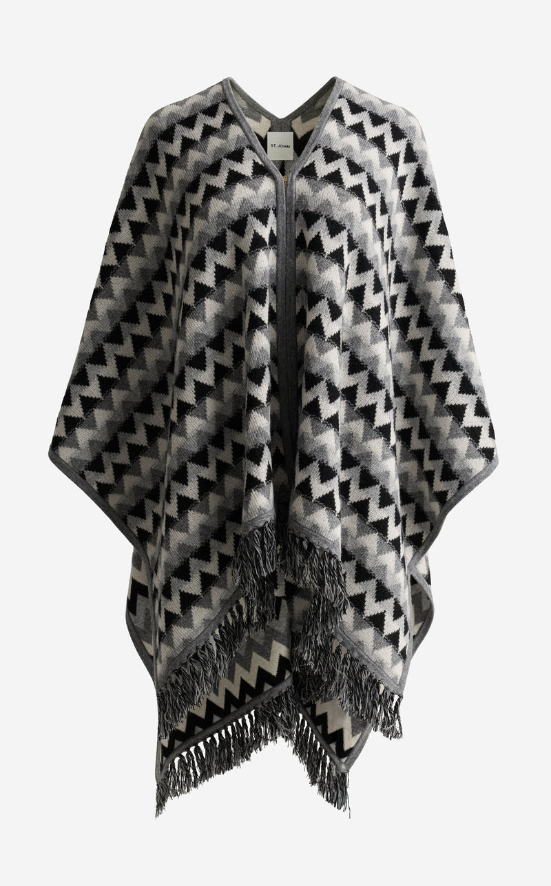 Cape In Chevron Wool Blend Knit