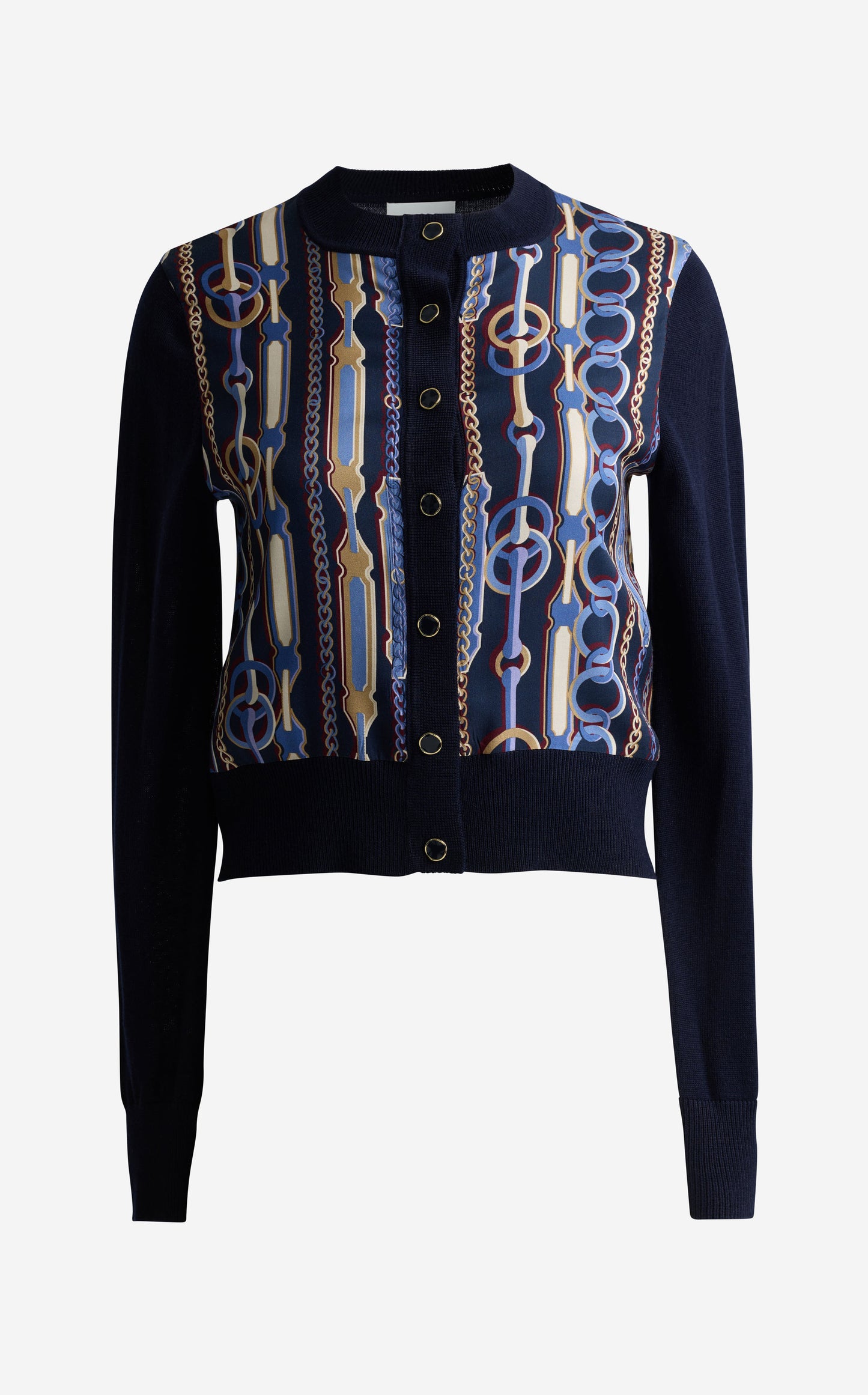Cardigan In Merino Knit & Bridle Print