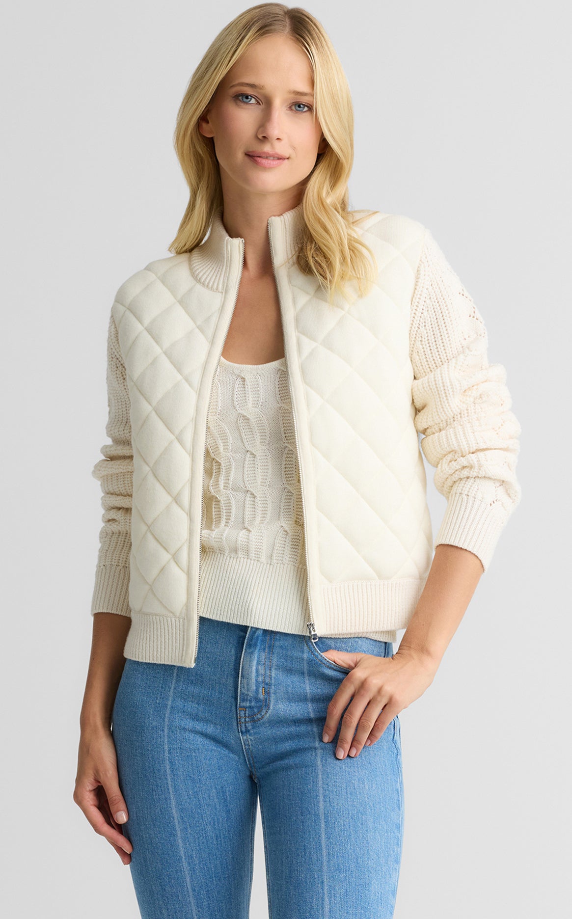 Lorianne Jacket In Merino Blend Quilted Cable