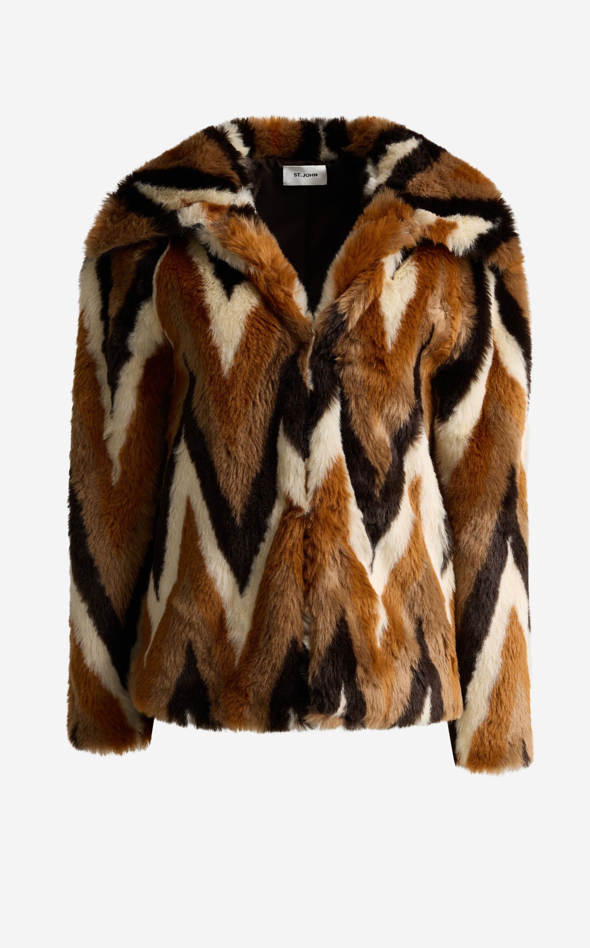 Jacket In Chevron Intarsia Faux Fur