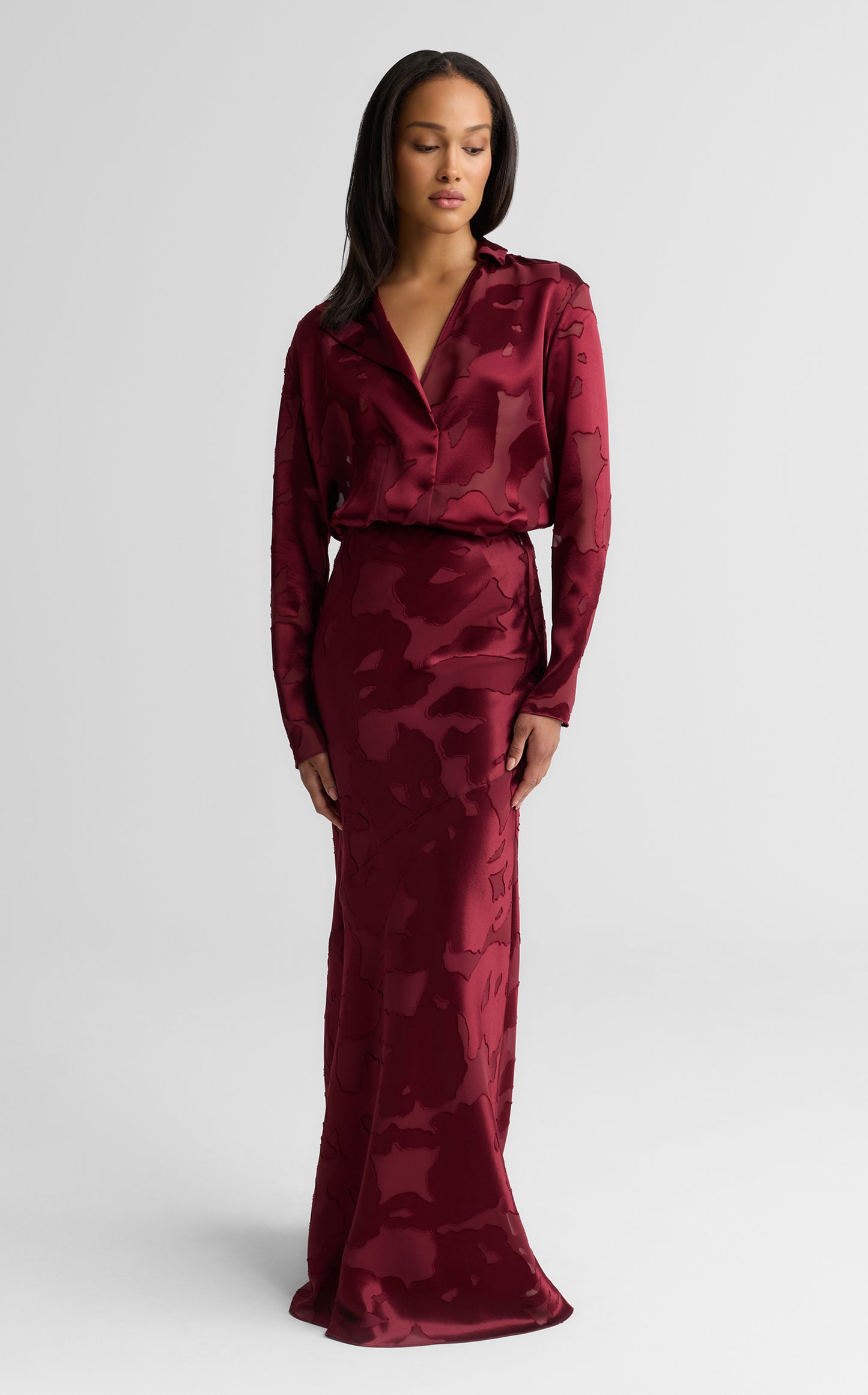 Beverly Skirt In Satin Abstract Burnout