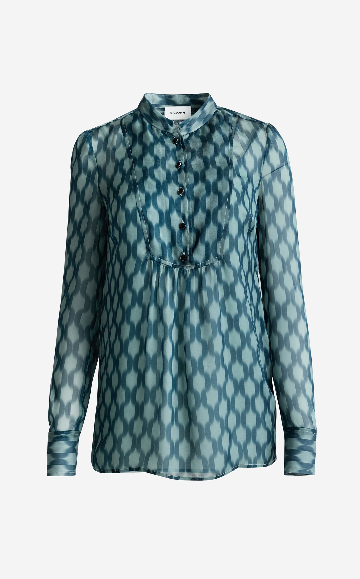 Hannah Pleat Front Blouse In Geometric Printed Silk