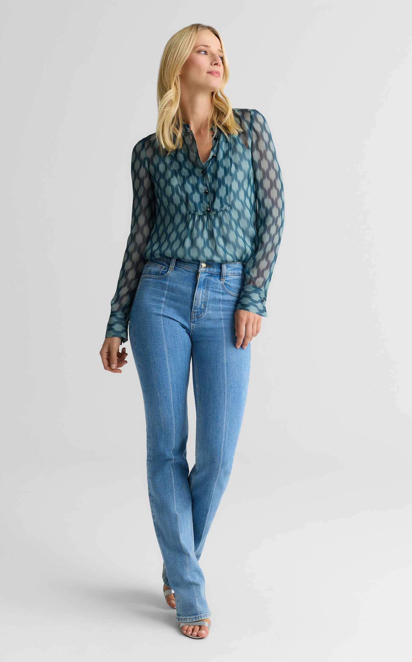 Hannah Pleat Front Blouse In Geometric Printed Silk