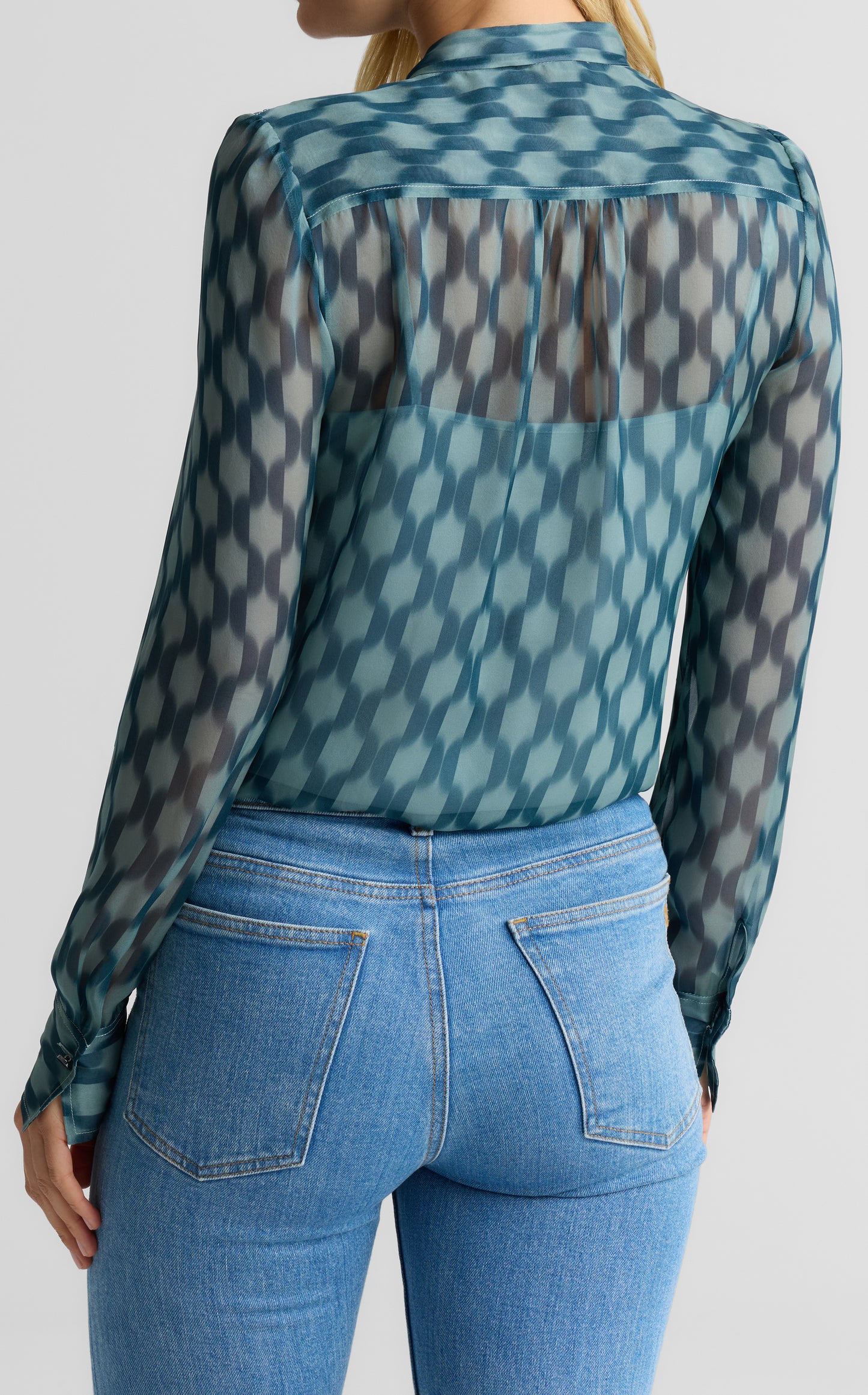 Hannah Pleat Front Blouse In Geometric Printed Silk