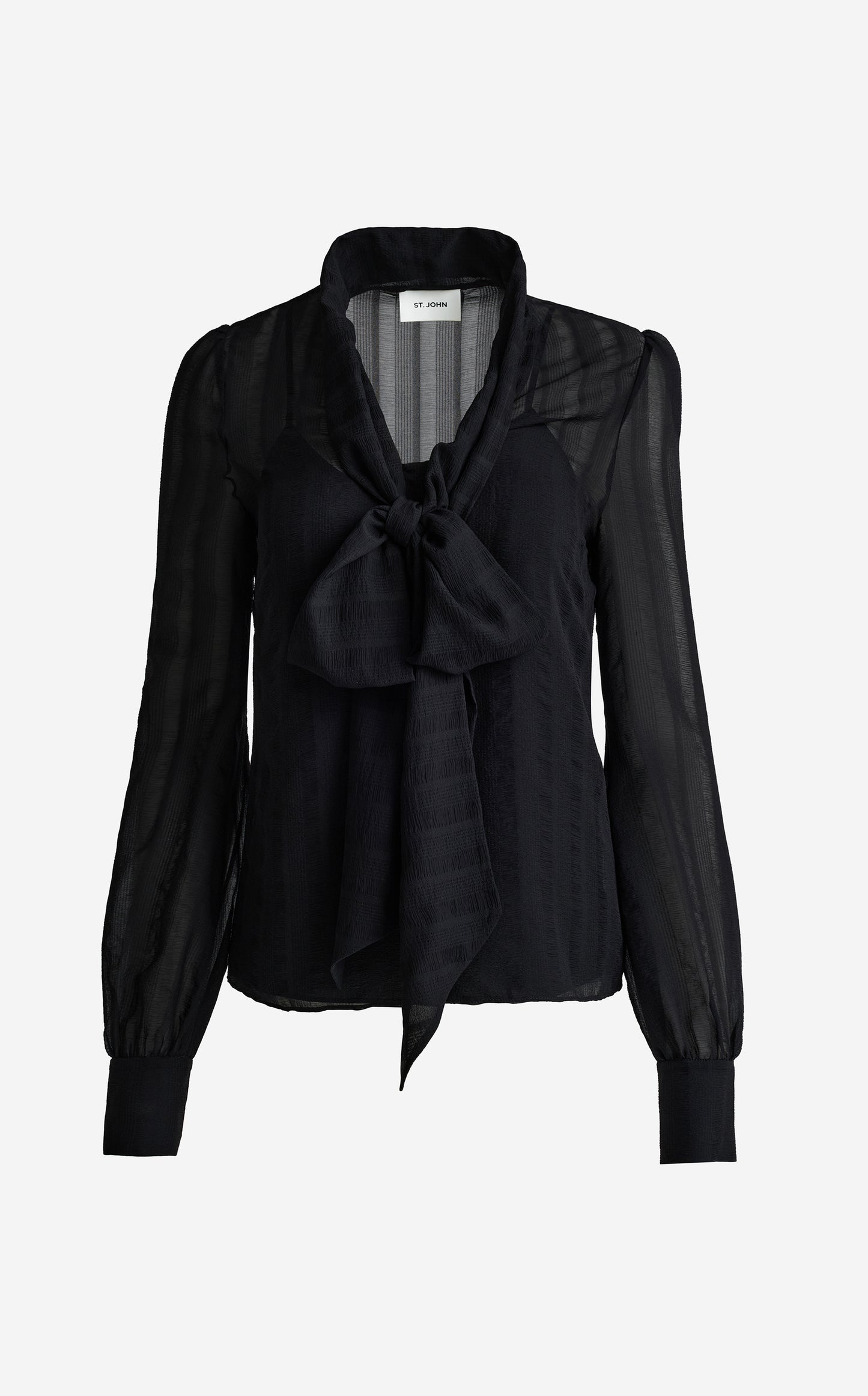 Hannah Scoop Front Bow Blouse In Shadow Stripe Georgette