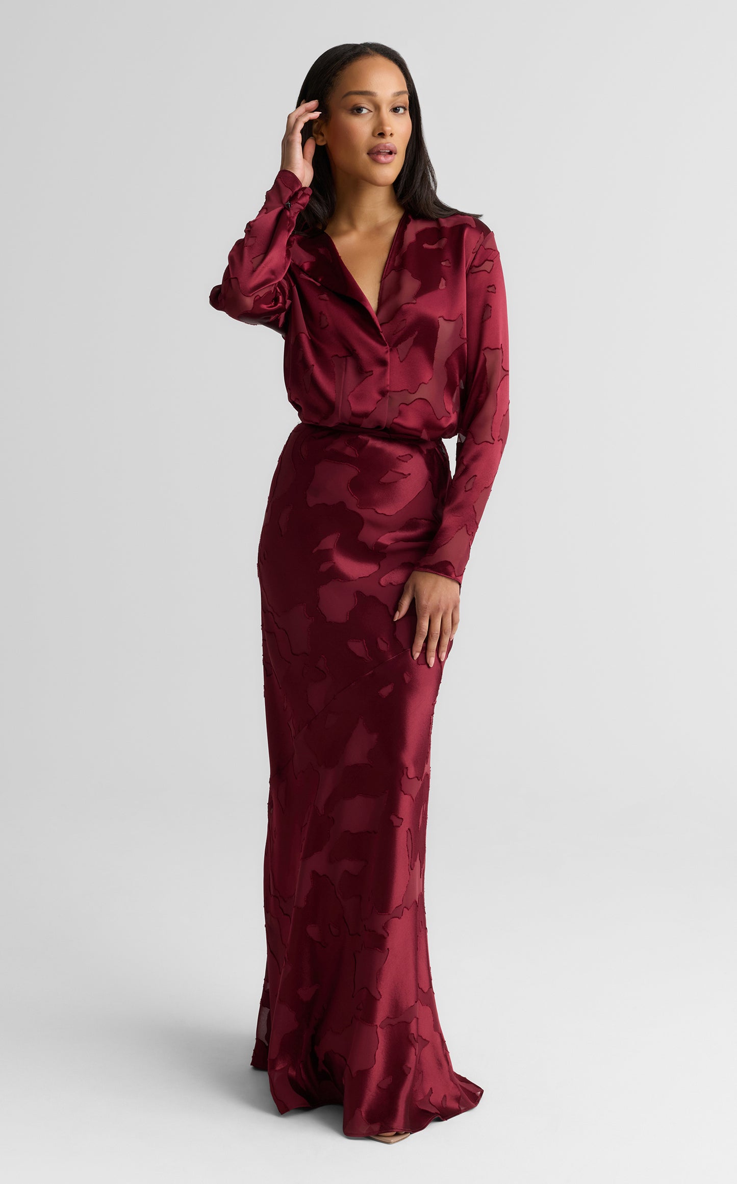 Candace Blouse In Satin Abstract Burnout