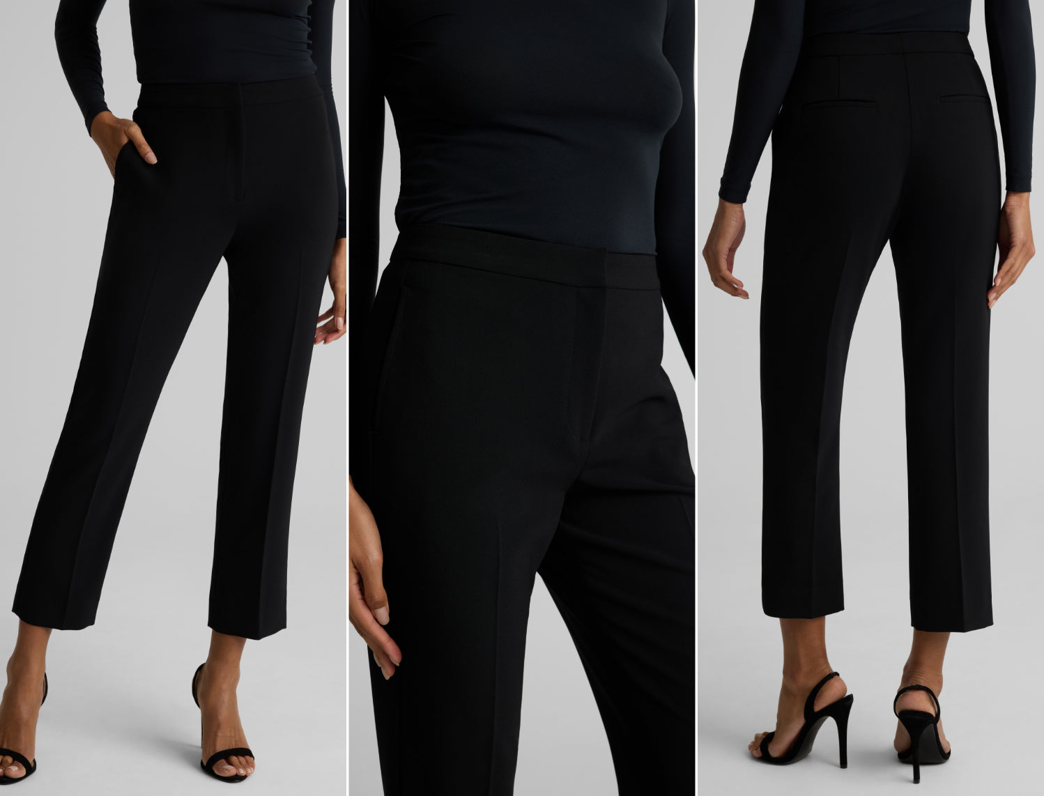 The Isabel pants in black shown three different views