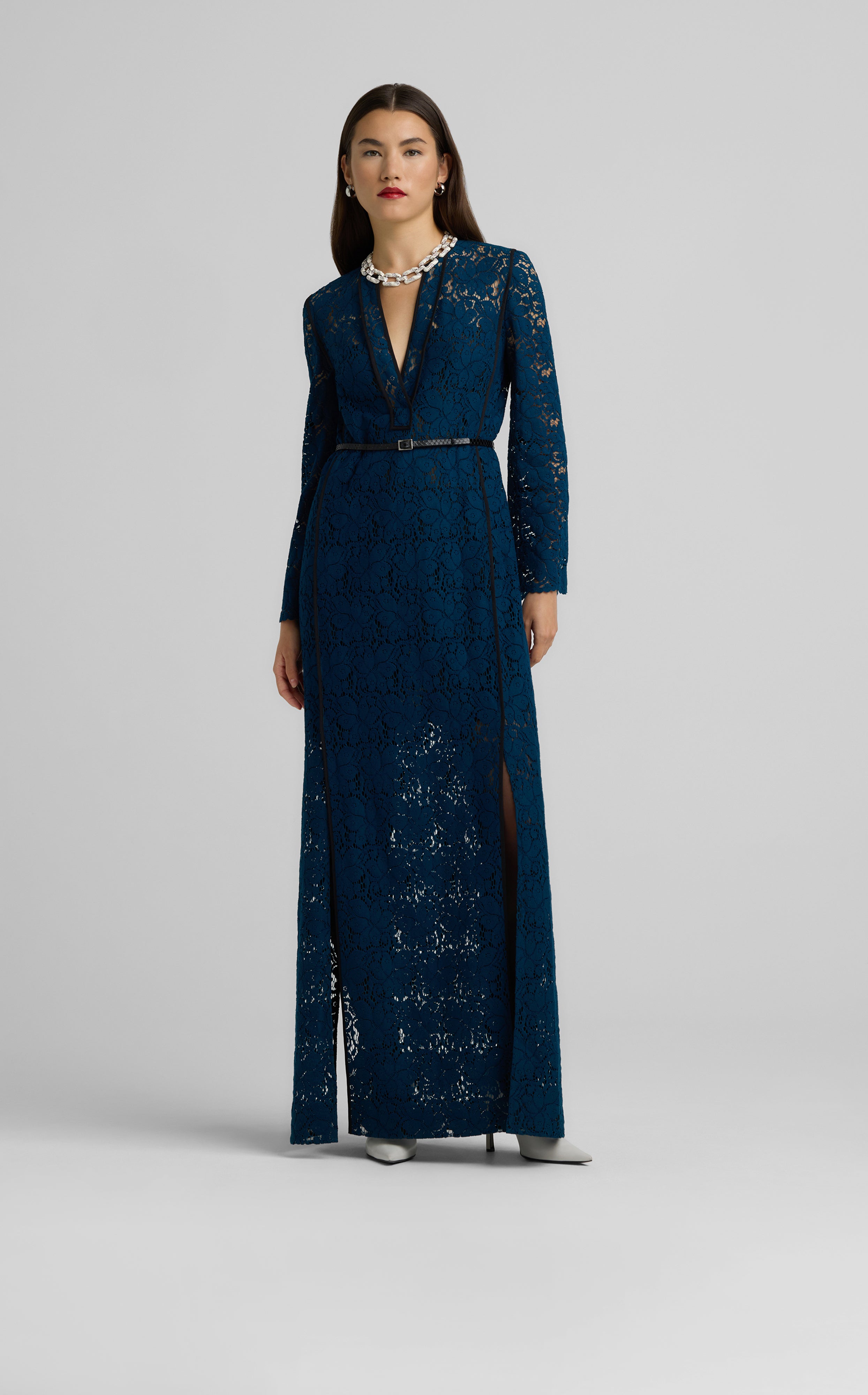 Long Sleeve Guipure Lace Gown – St. John Knits