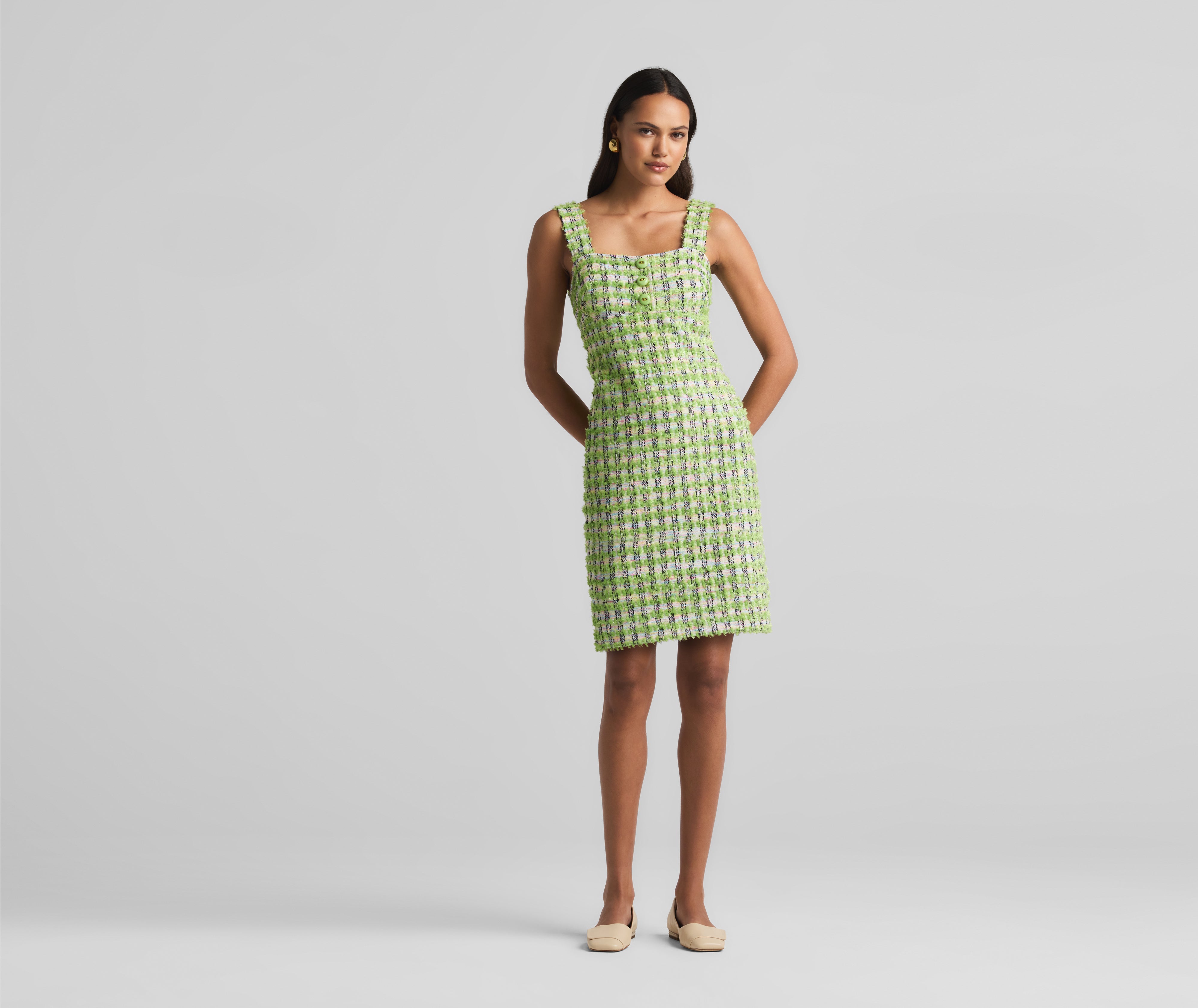 [JILLSTUART]★25SS★韓国人気★Glitter Trim Tweed Dress st-john-k11kc32-ctim-green-