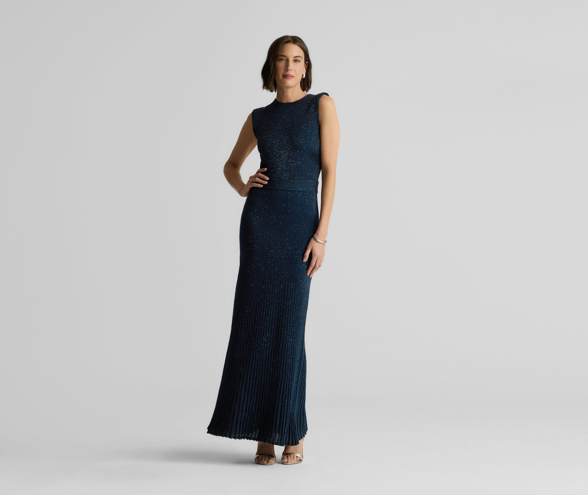 Cap Sleeve Sequin Knit Gown