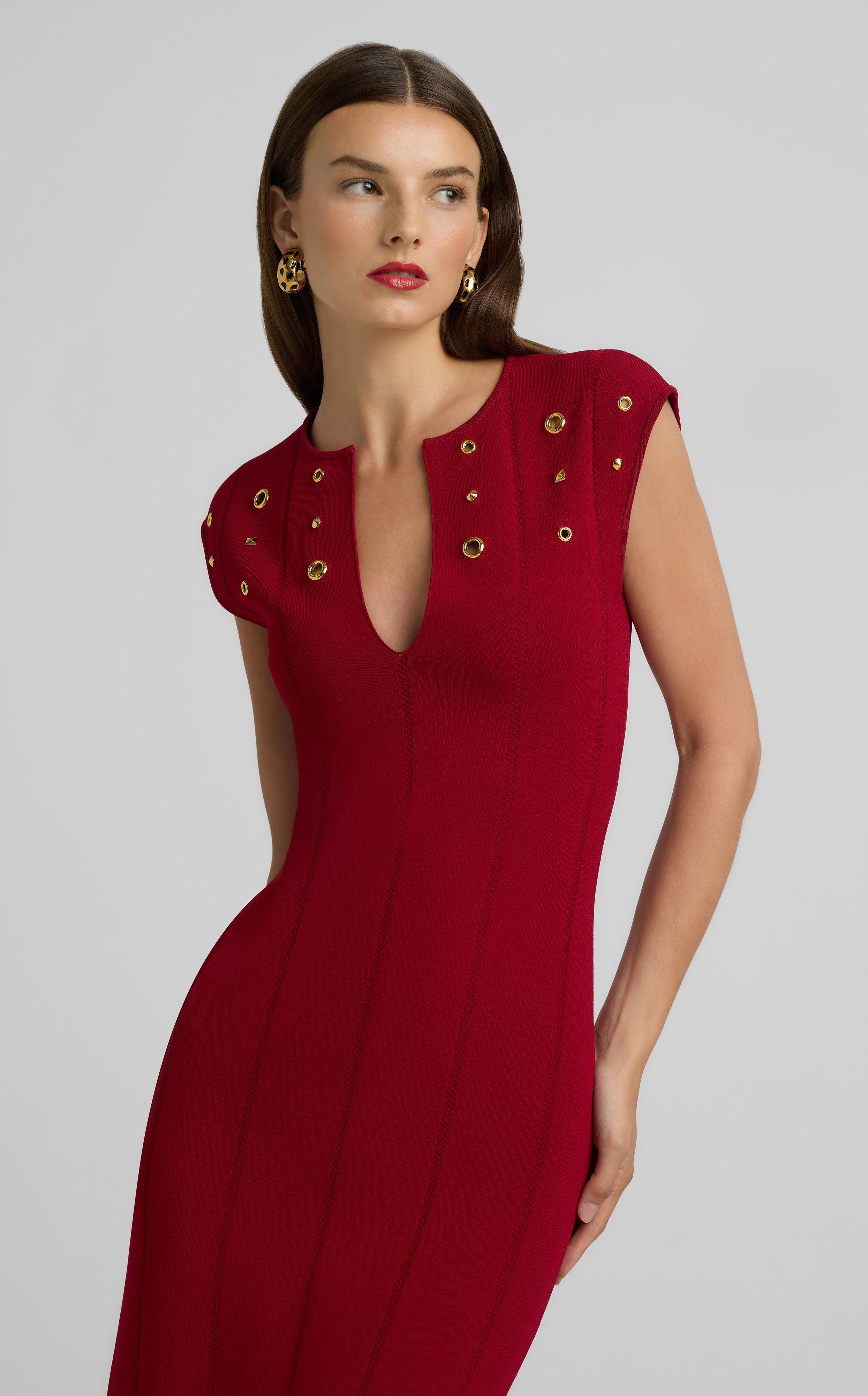 パーティードレス New Red Silk Asymmetrical Embellished Dress Aurisa Red Satin Dress Embellished with Stones - Blini