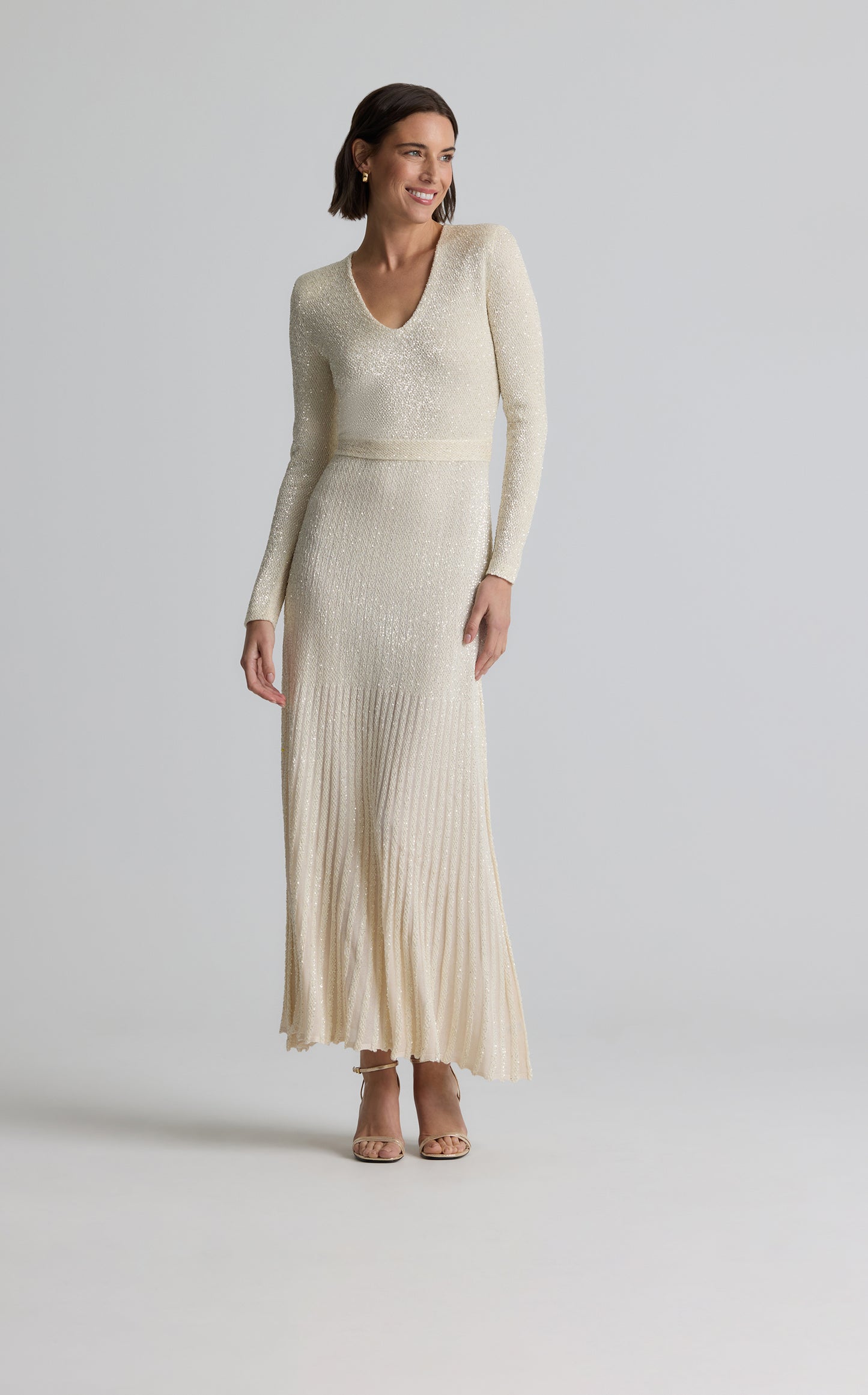 Pleated Sequin Knit Gown