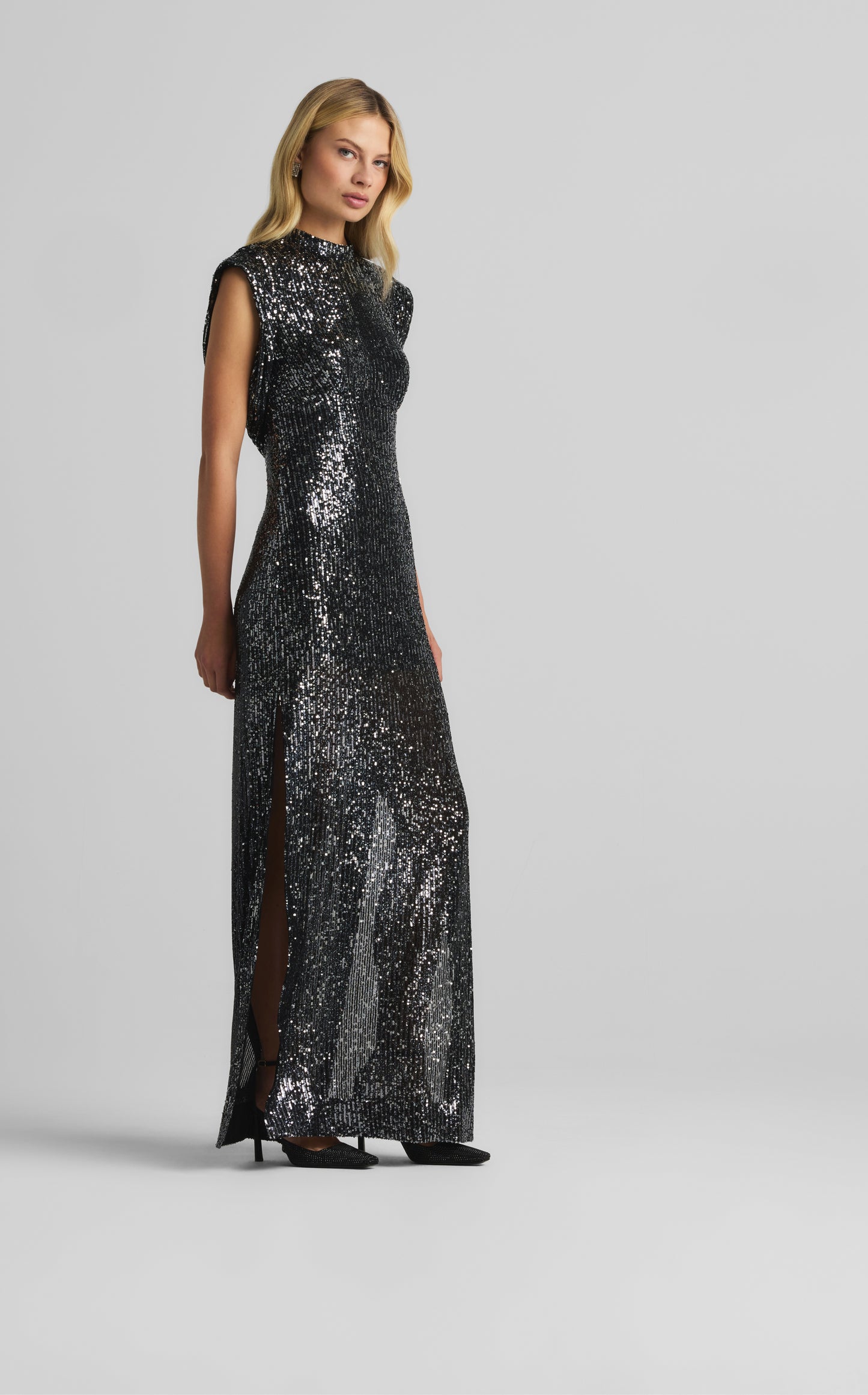 Cap Sleeve Sequin Draped Gown