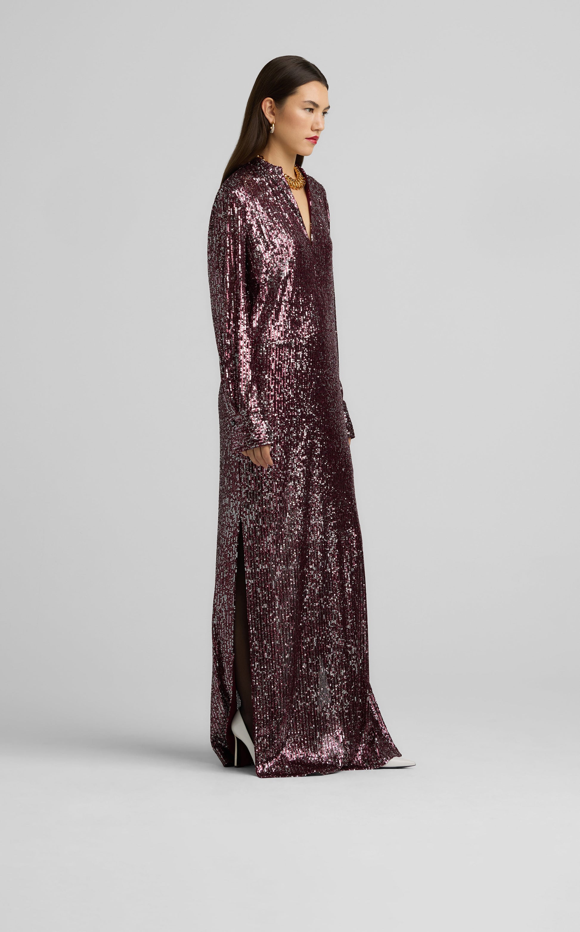 Long Sleeve Sequin Knit Gown