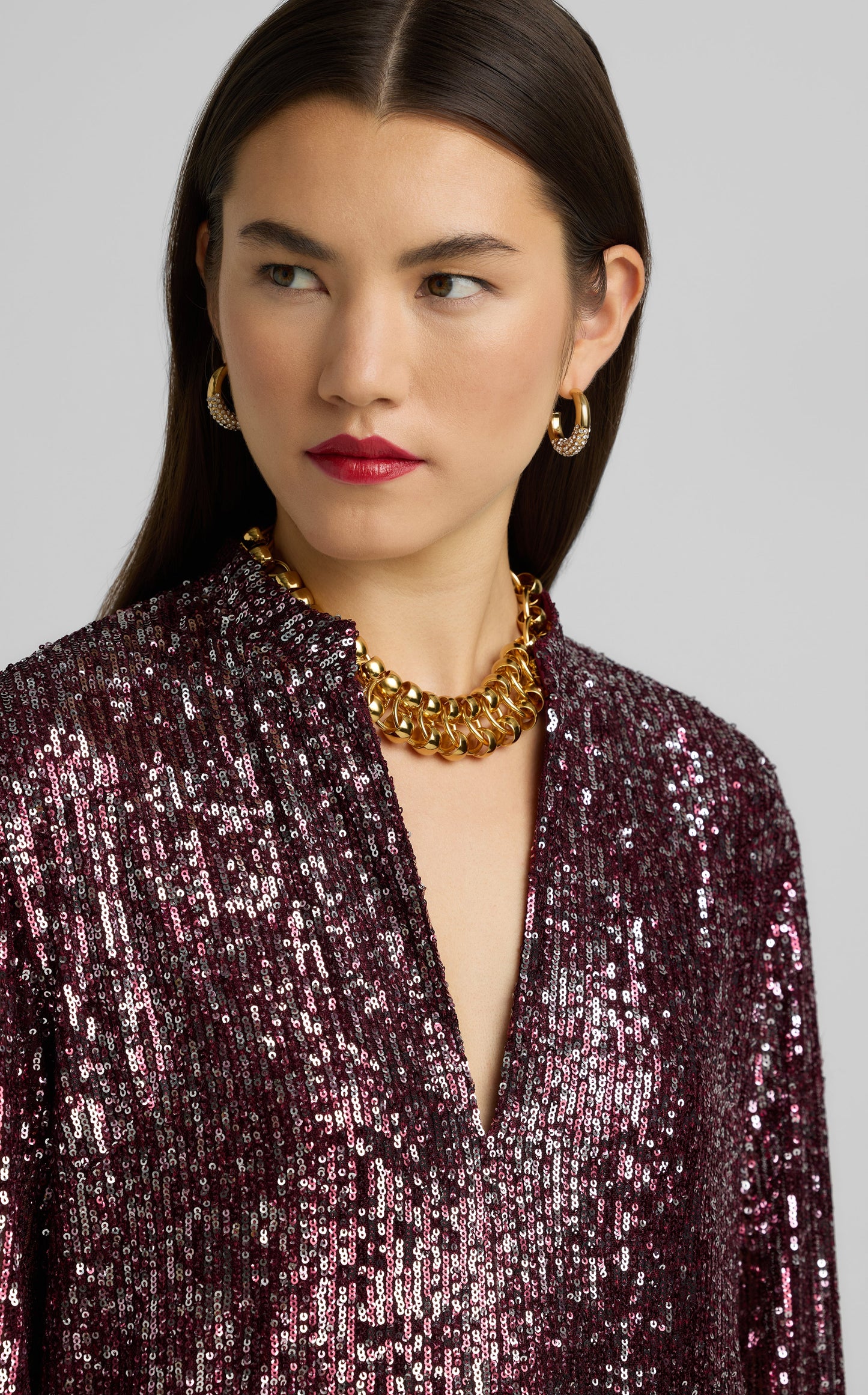 Long Sleeve Sequin Knit Gown