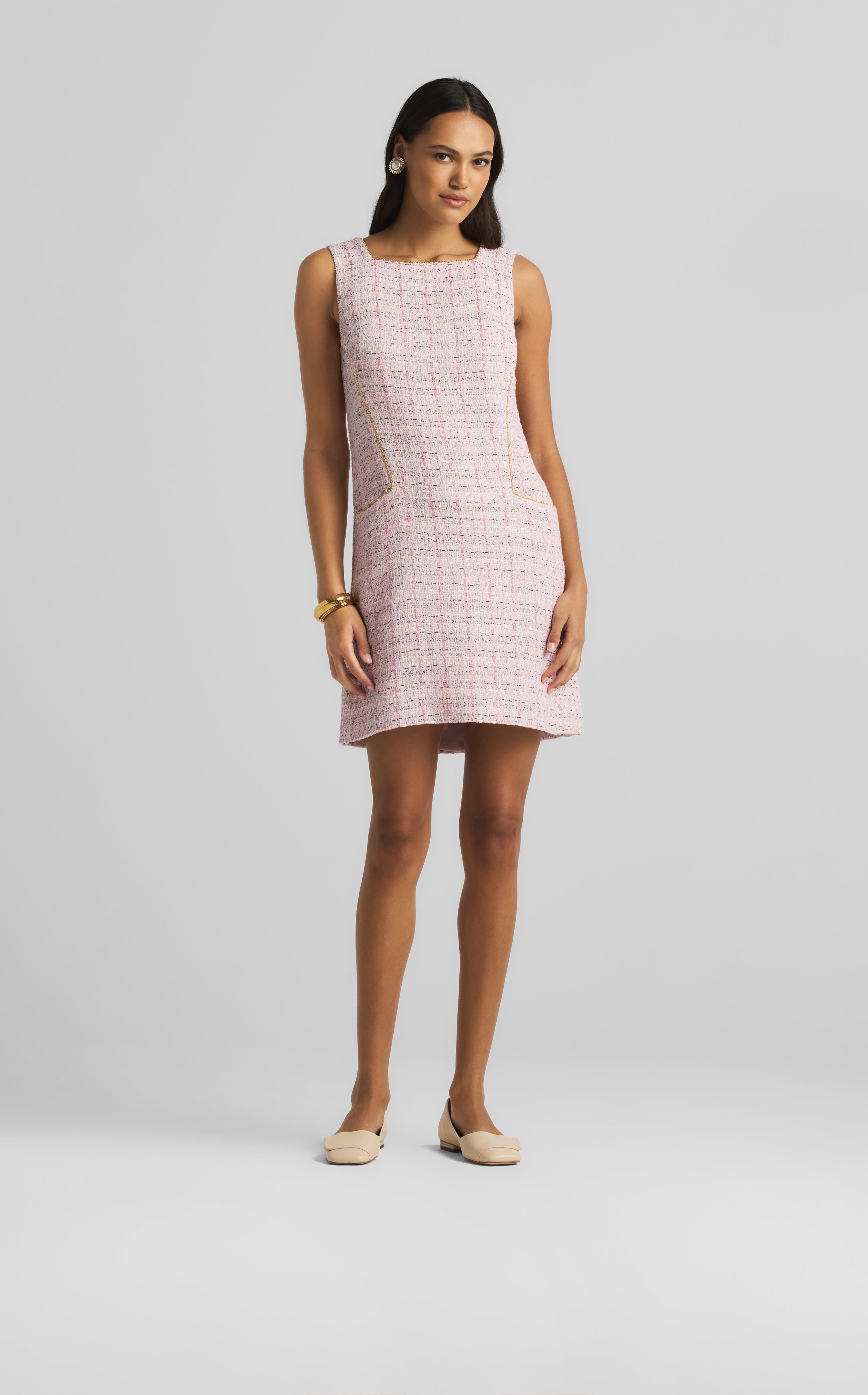 SUMMER　TWEED　DRESS　Mサイズ Piping Zipper Tweed Short Dress – COMMENSE