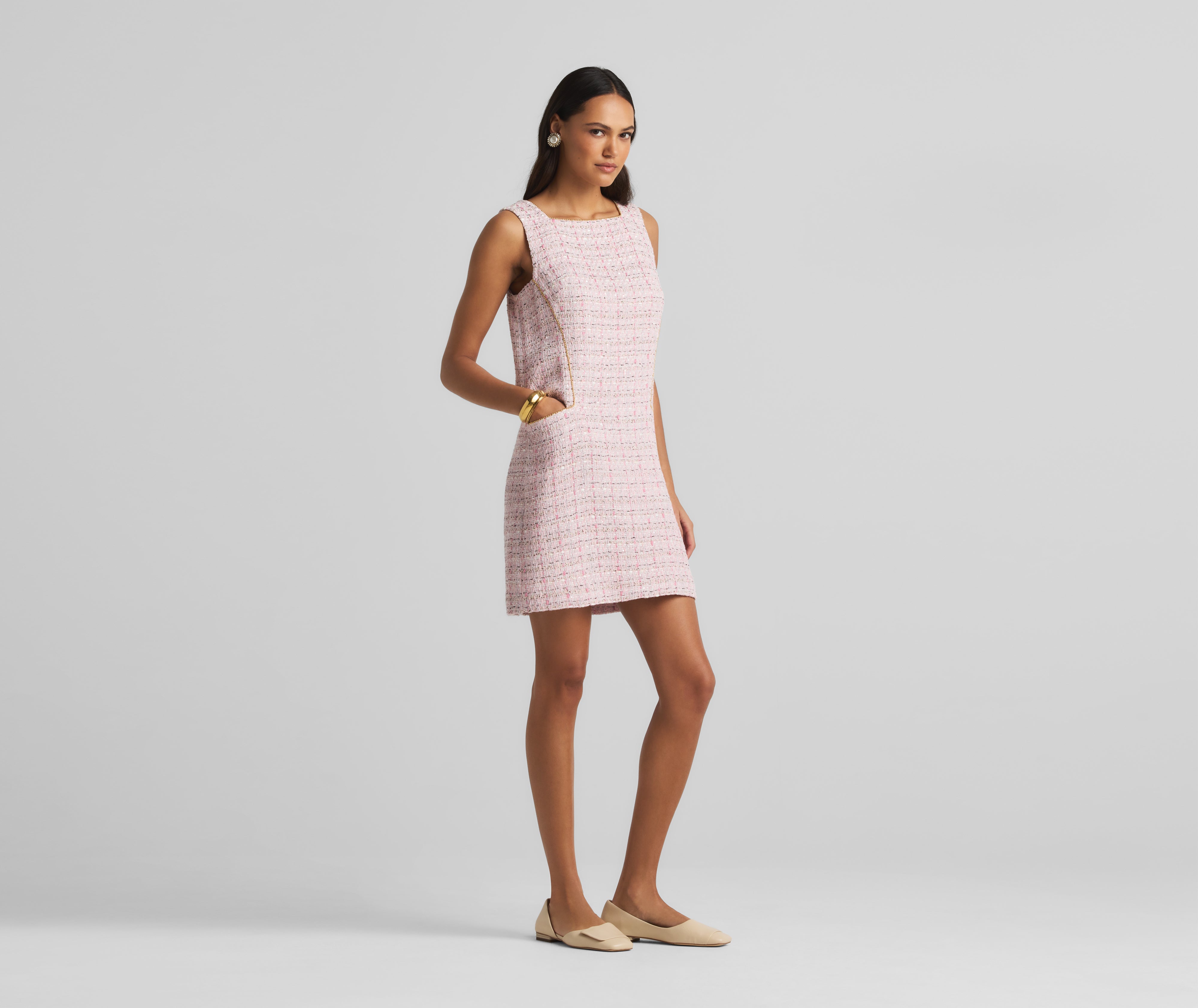 SUMMER　TWEED　DRESS　Mサイズ st-john-k12kc42-cirl-pink-