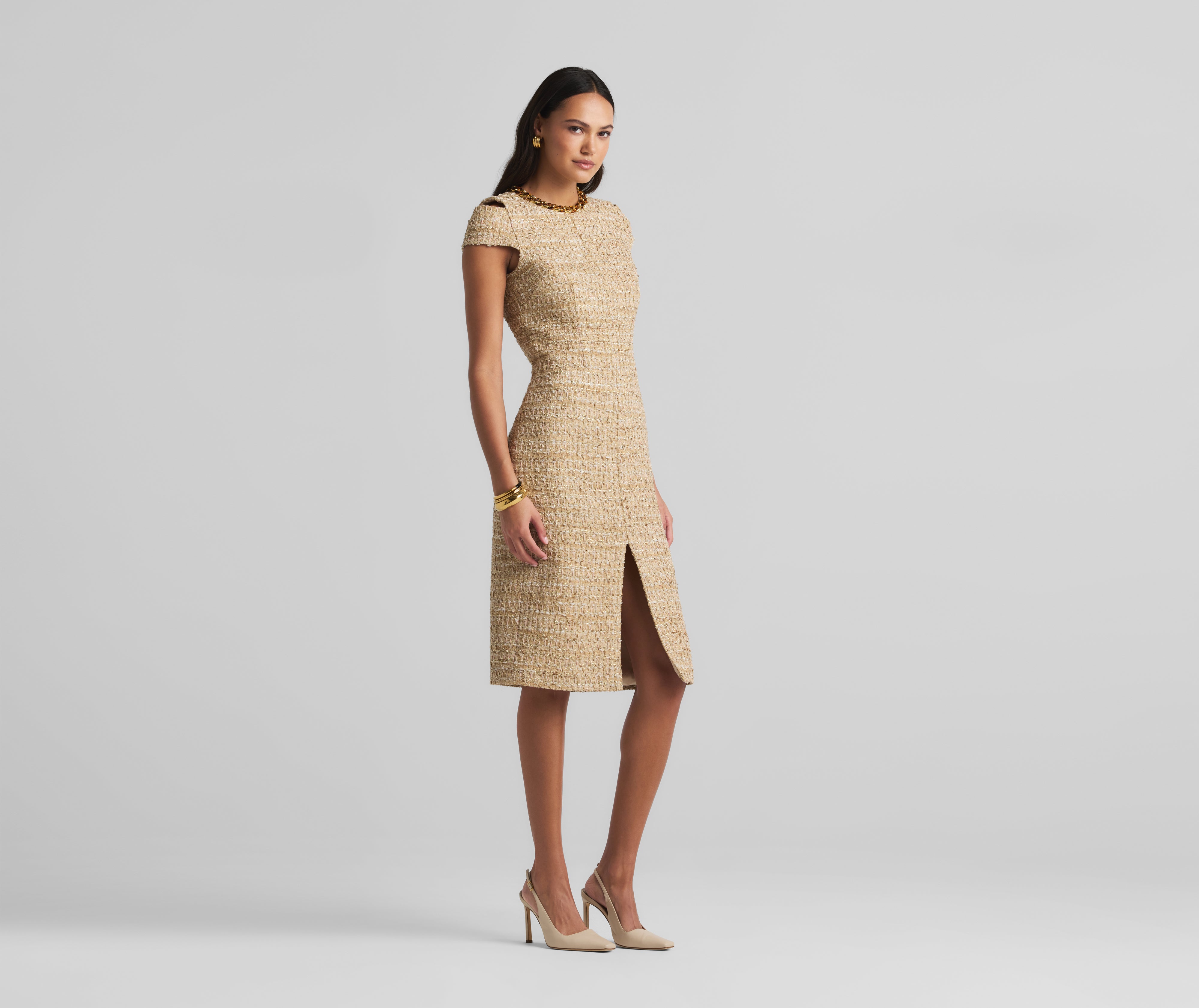 ワンピース Classic Tweed Belted Dress Bowknot Metallic Tweed Belted Dress - Retro, Indie and