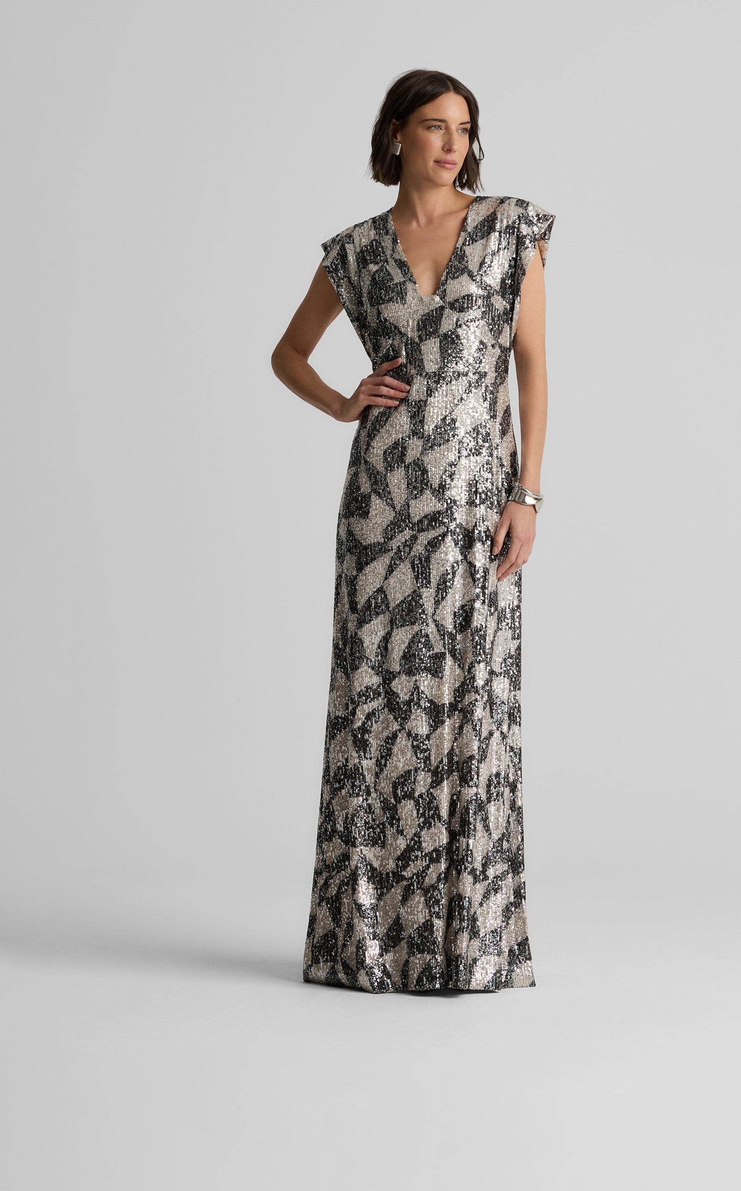 London Gown in Stretch Geo Paillettes