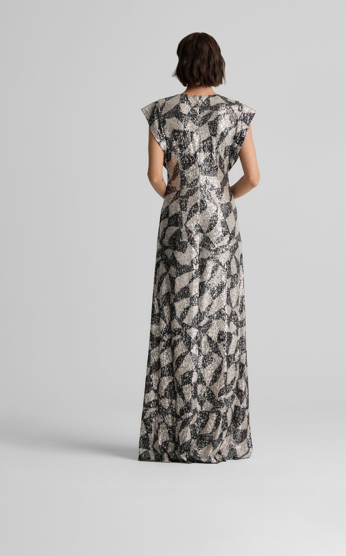 London Gown in Stretch Geo Paillettes