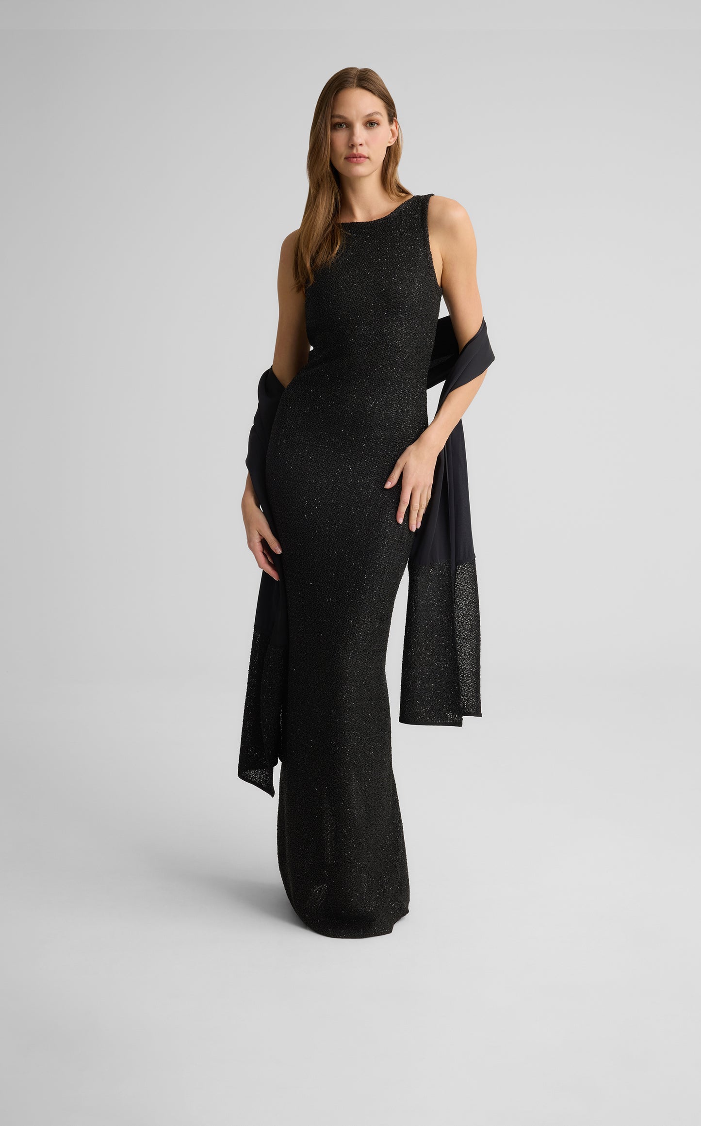 Wrenly Wrap in Lightweight Crepe and Knit Sequn