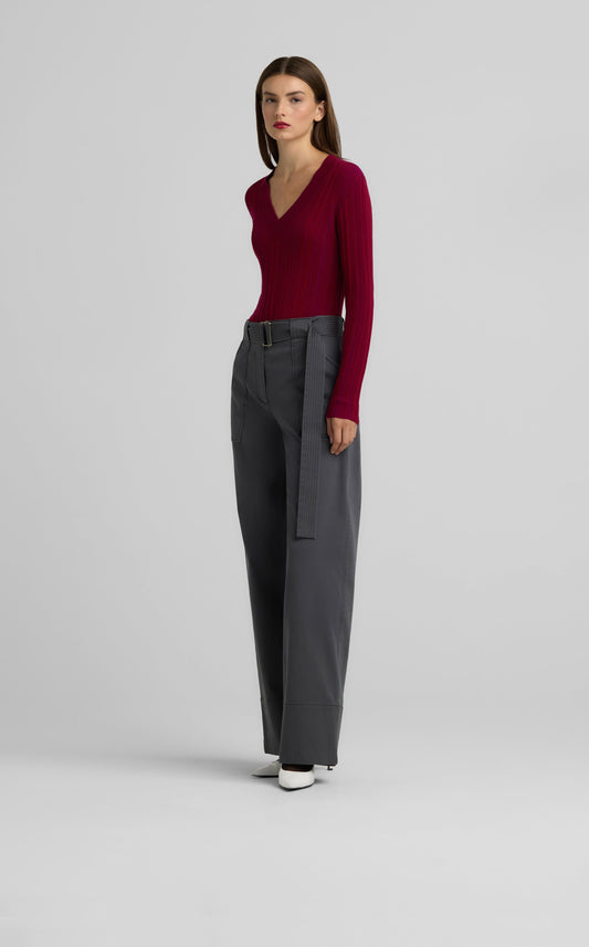 Plaited Rib V-Neck Sweater
