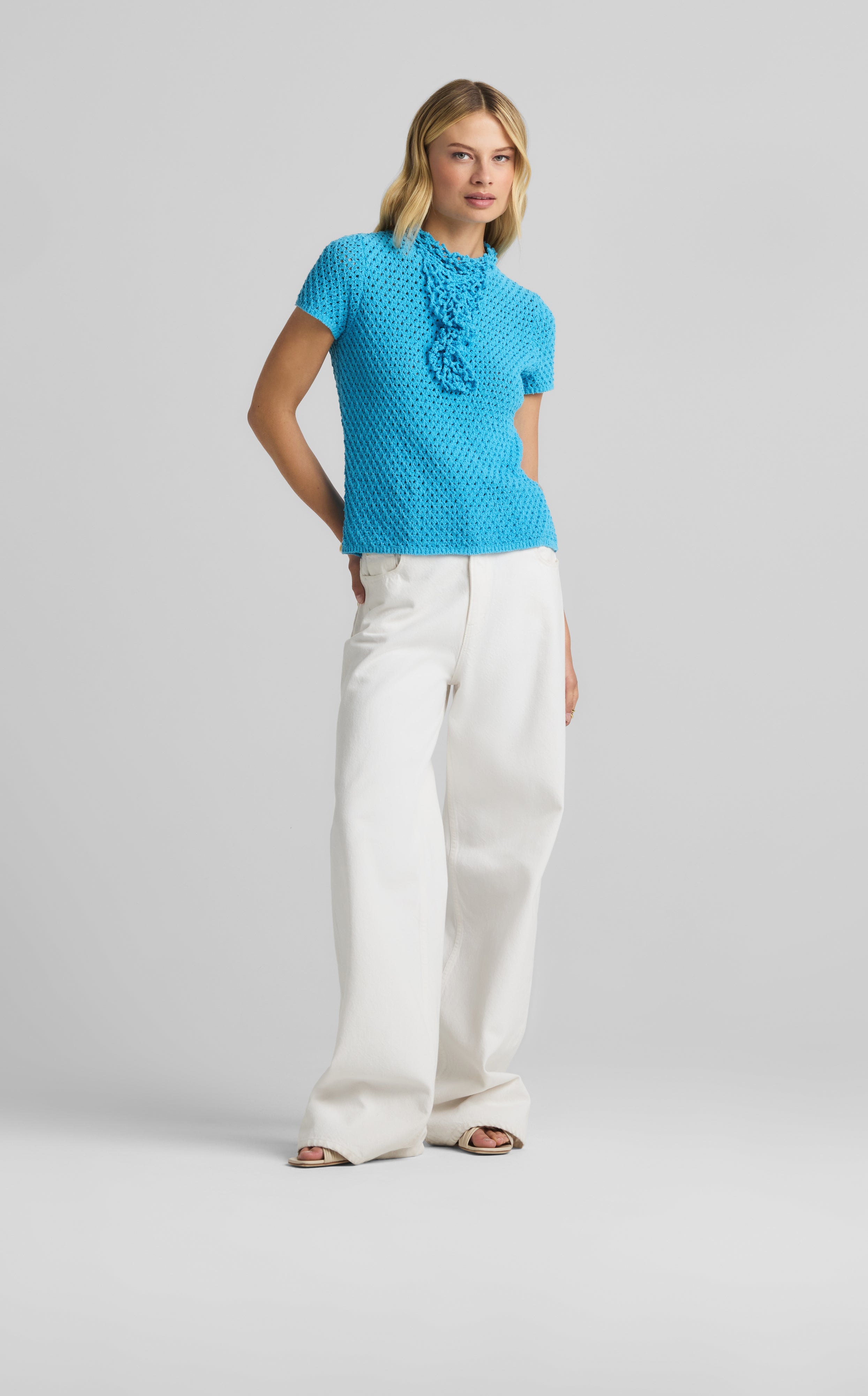 Ruffle Boucle Short Sleeve Top – St. John Knits