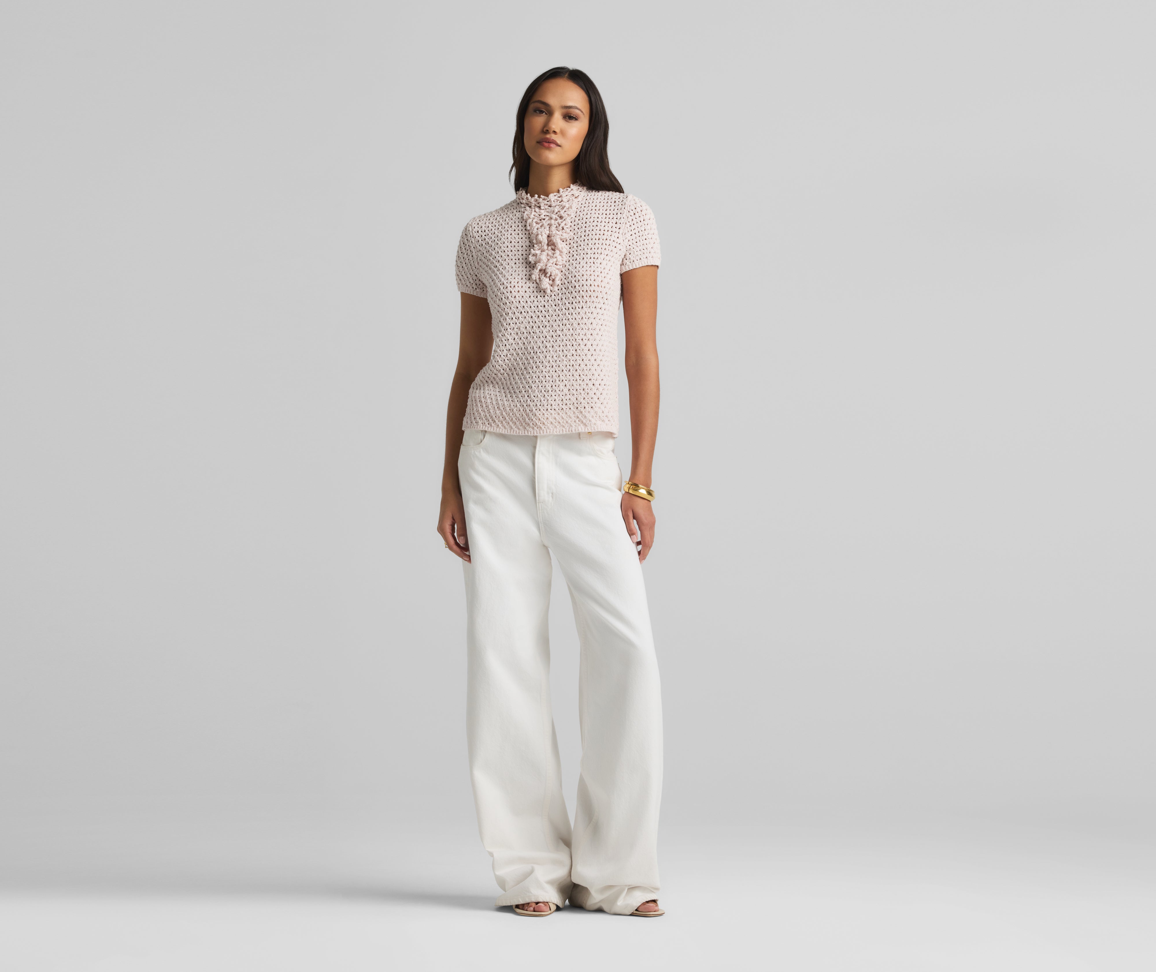 Ruffle Boucle Short Sleeve Top – St. John Knits