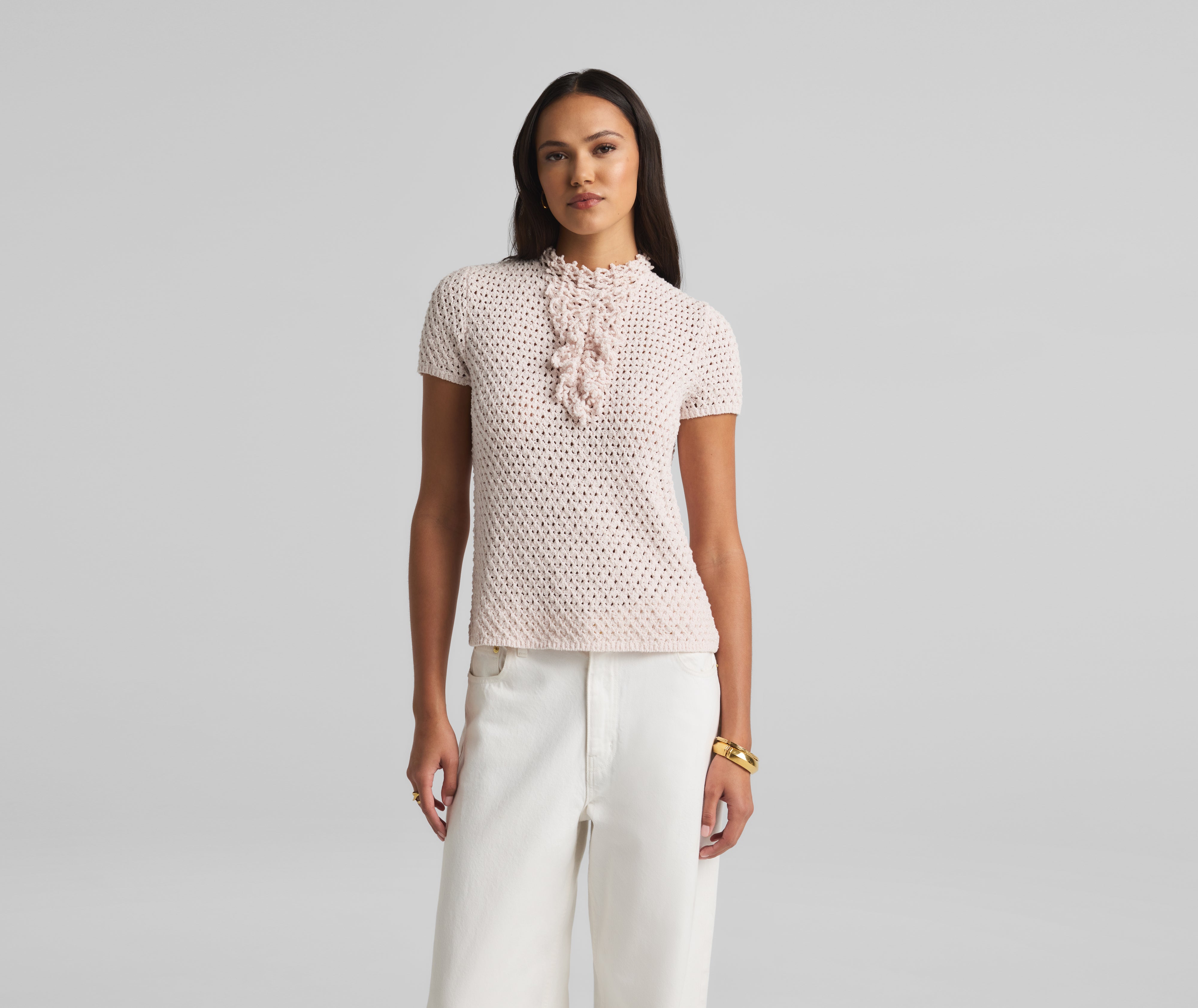 【MODERNIF】Withert Boucle Short Sleeve Collar Knit MODERNIF】Withert Boucle Short Sleeve Collar Knit (modernif