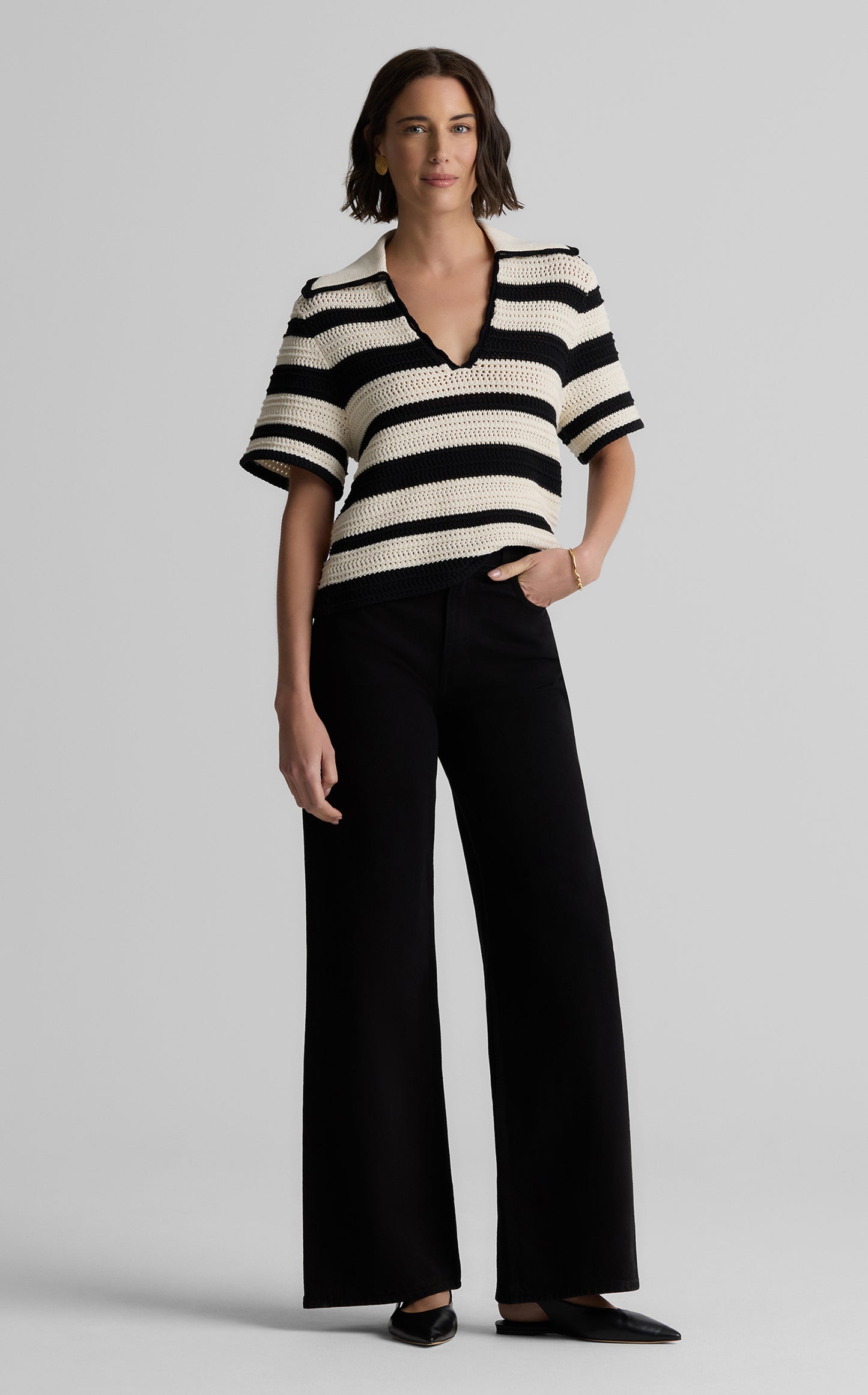 Reagan Sweater in Striped Pointelle Knit