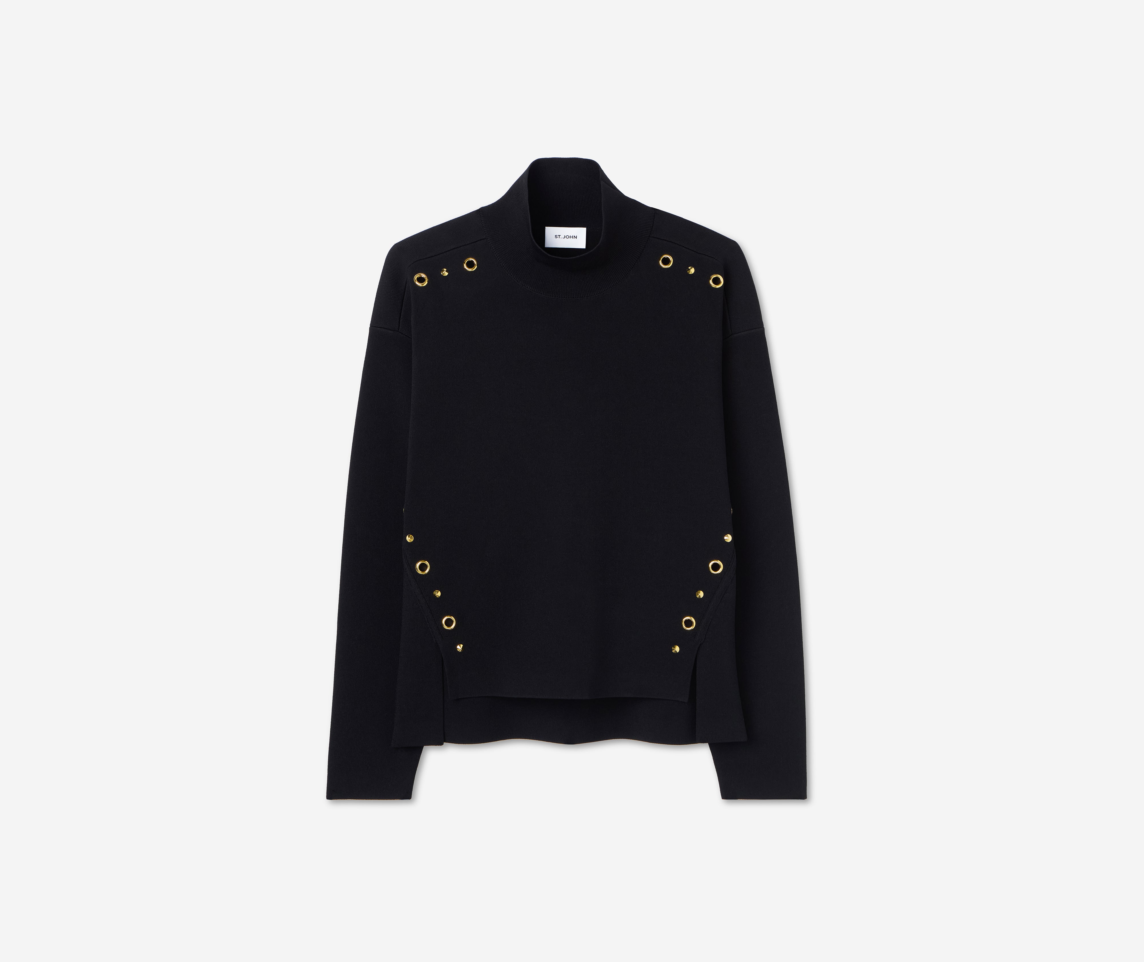 25年新作　新品　BRIEFING NECK LOGO HIGHNECK Embellished Turtleneck Sweater – St. John Knits