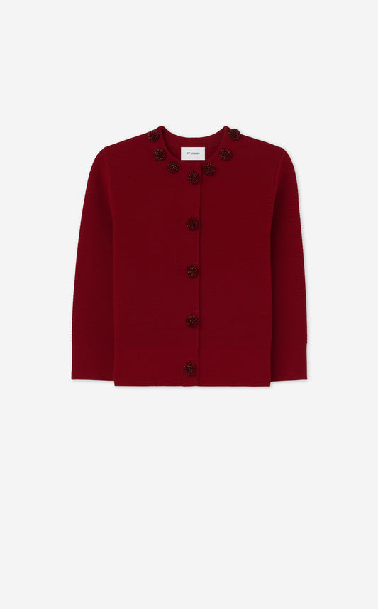 Designer Knitwear Pique Knit Jeweled Cardigan