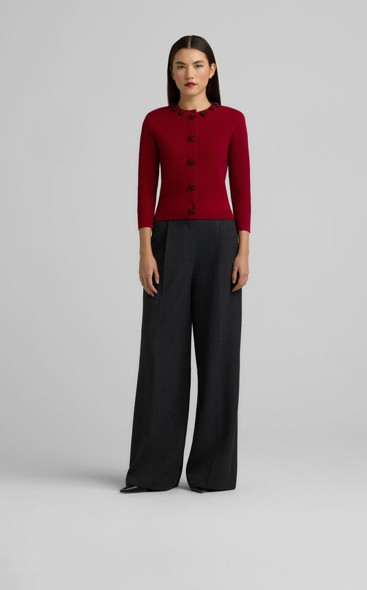 Pique Knit Jeweled Cardigan