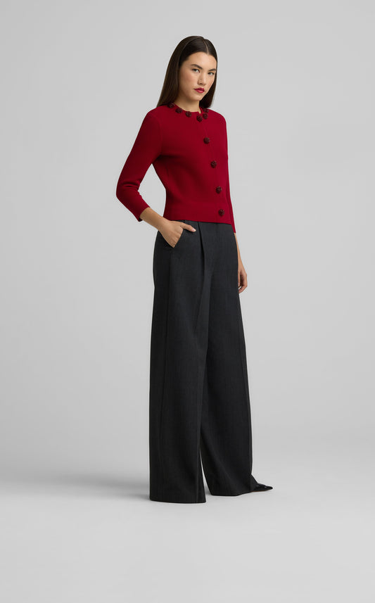Pique Knit Jeweled Cardigan