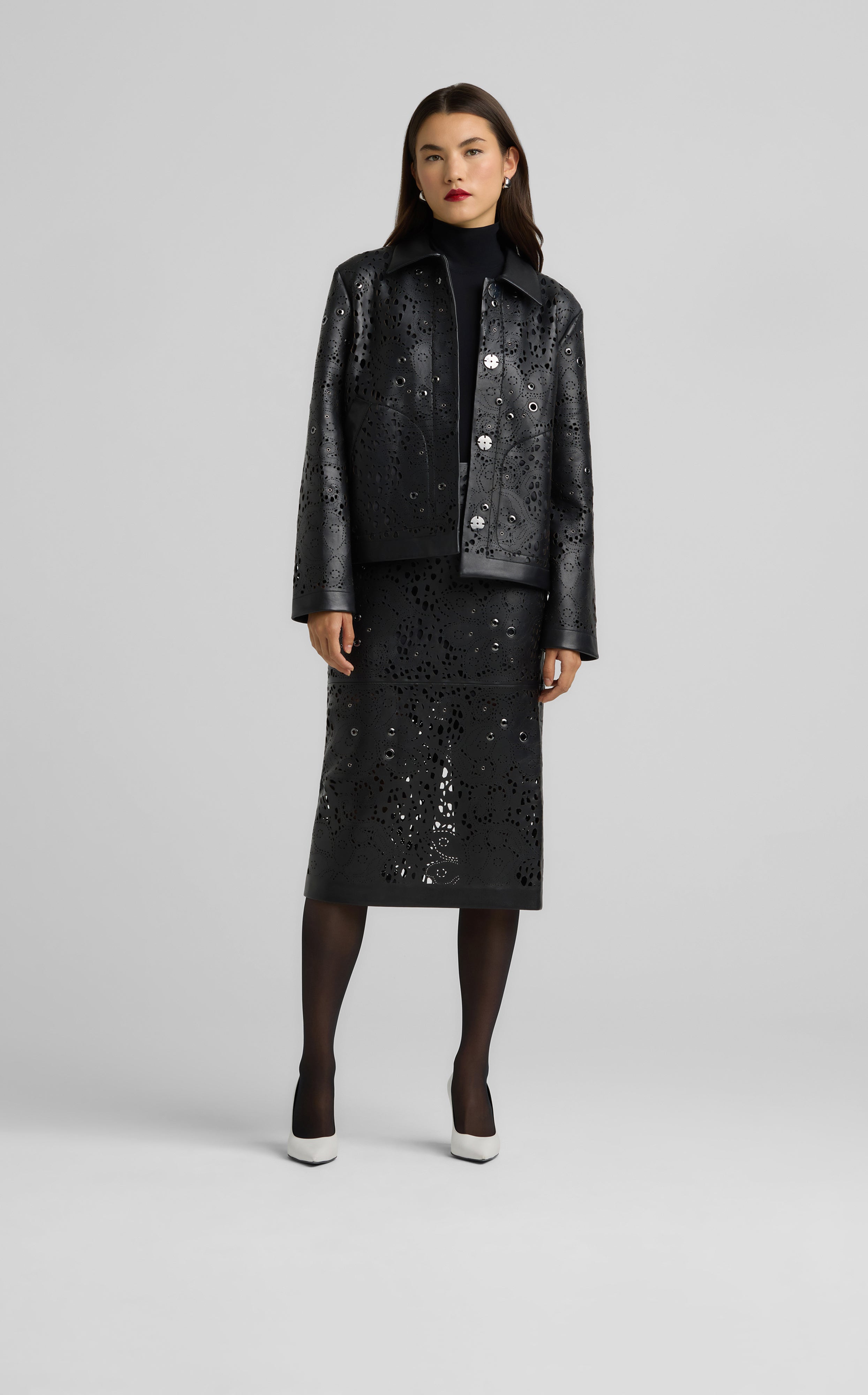 Lace Cutout Leather Jacket – St. John Knits