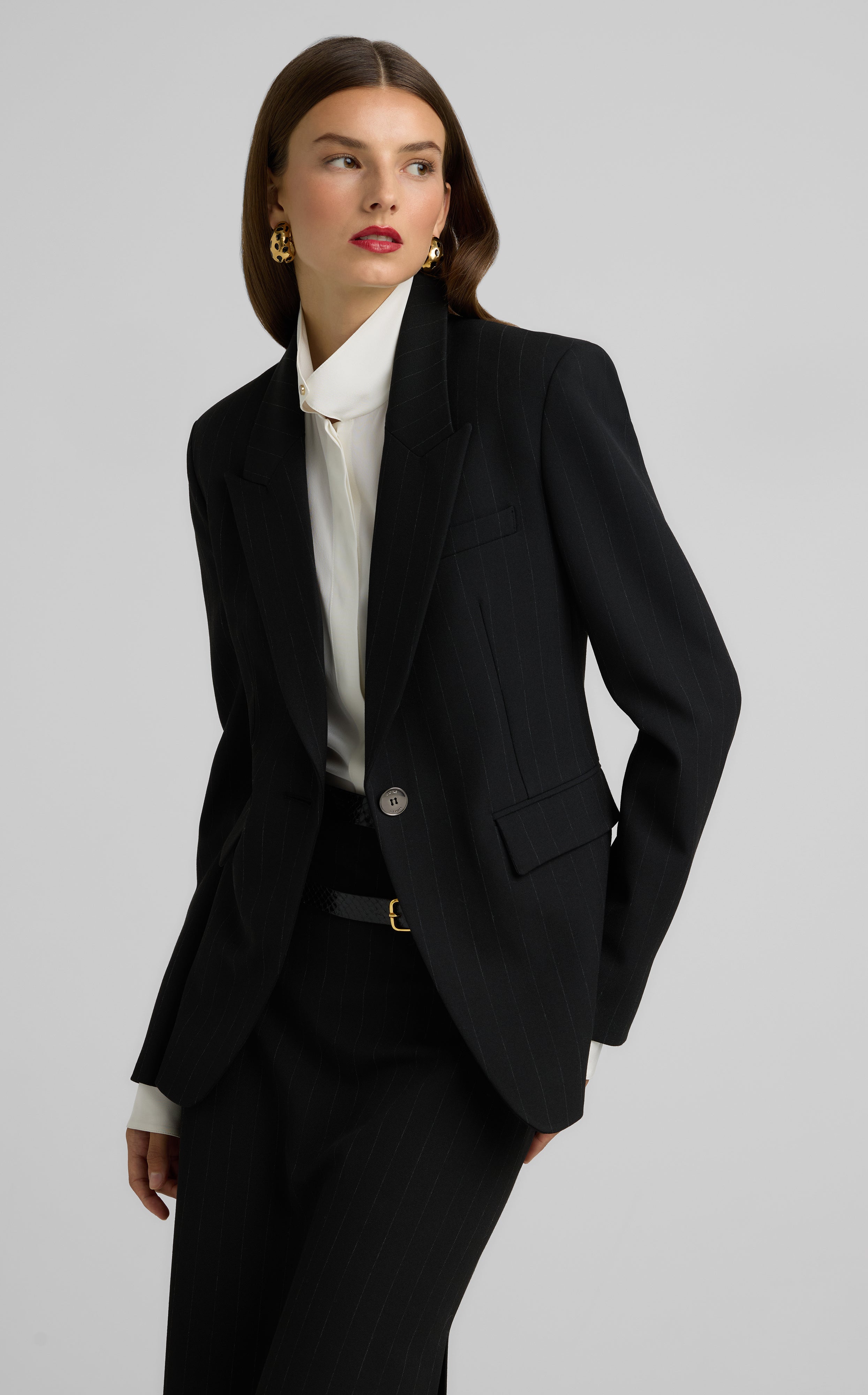 ジャケット・アウター Lace up black tailored jacket Pinstripe Suiting Jacket – St. John Knits