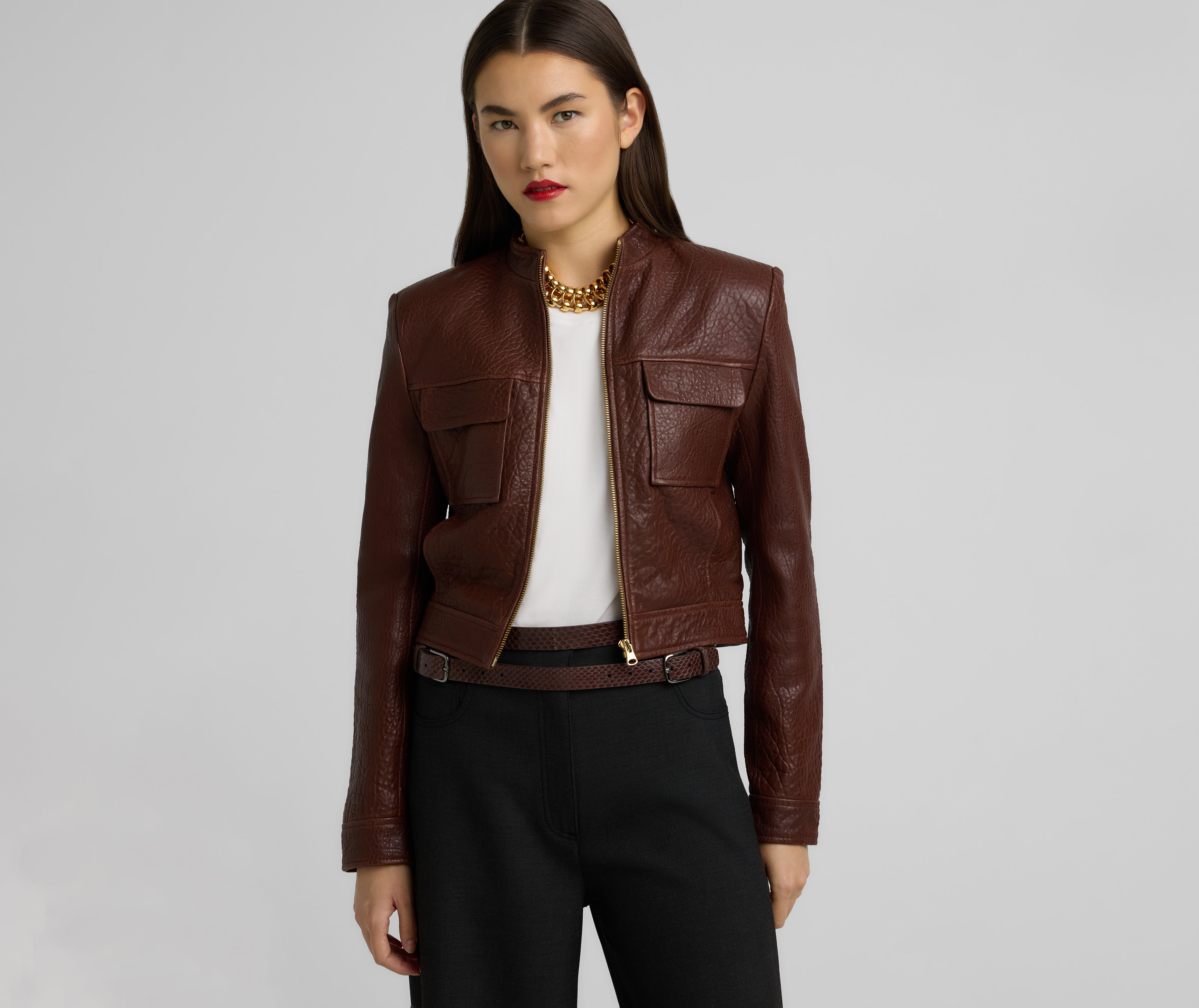 Lenina ♥ ABIGAIL eco leather classic jacket st-john-k61jcb2-brown-jacket-